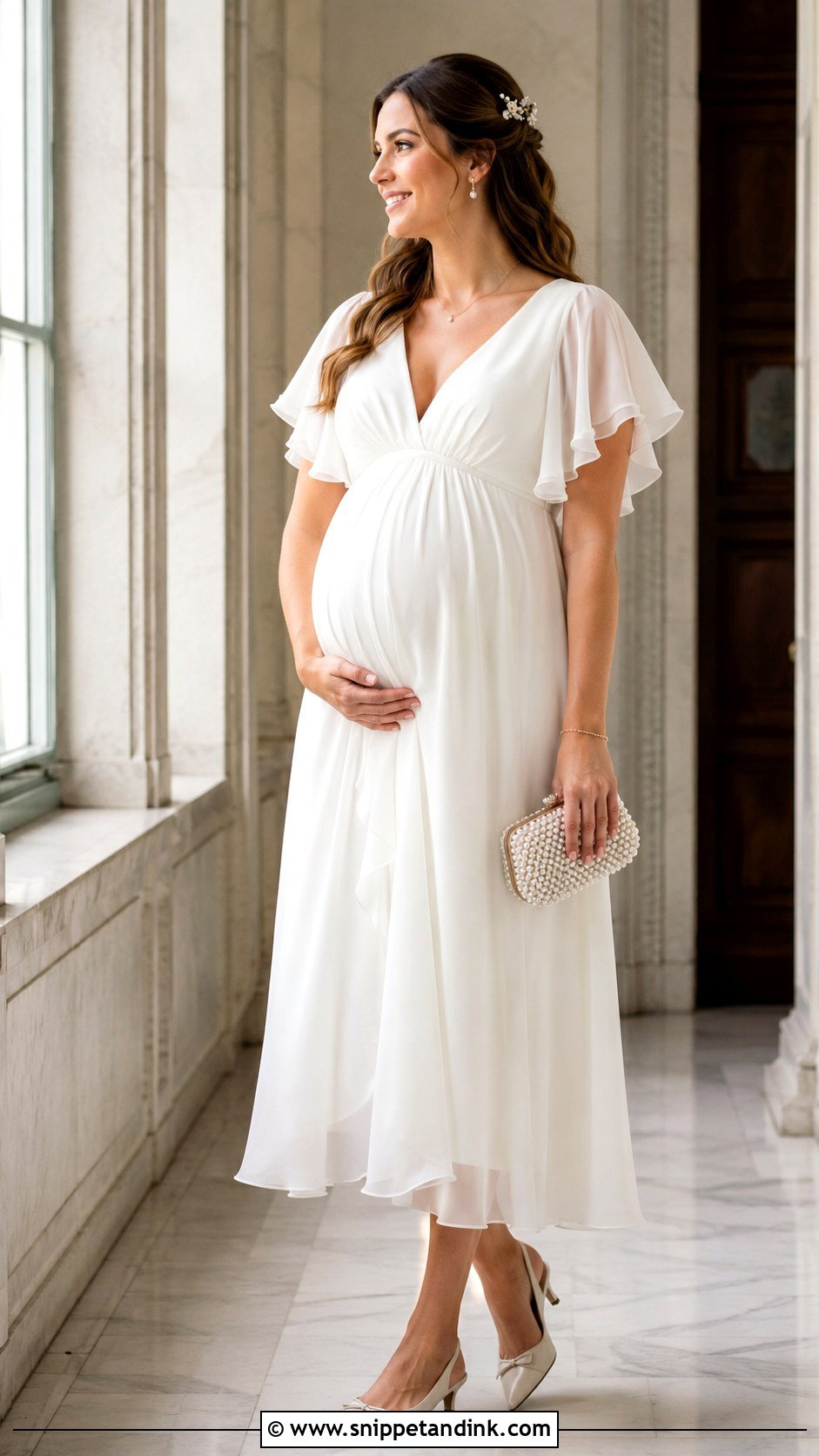 Ruffle Sleeve Civil Wedding Dress for Pregnant Bride - Snippet and Ink - 20 Civil Wedding Dress for Pregnant Bride Ideas