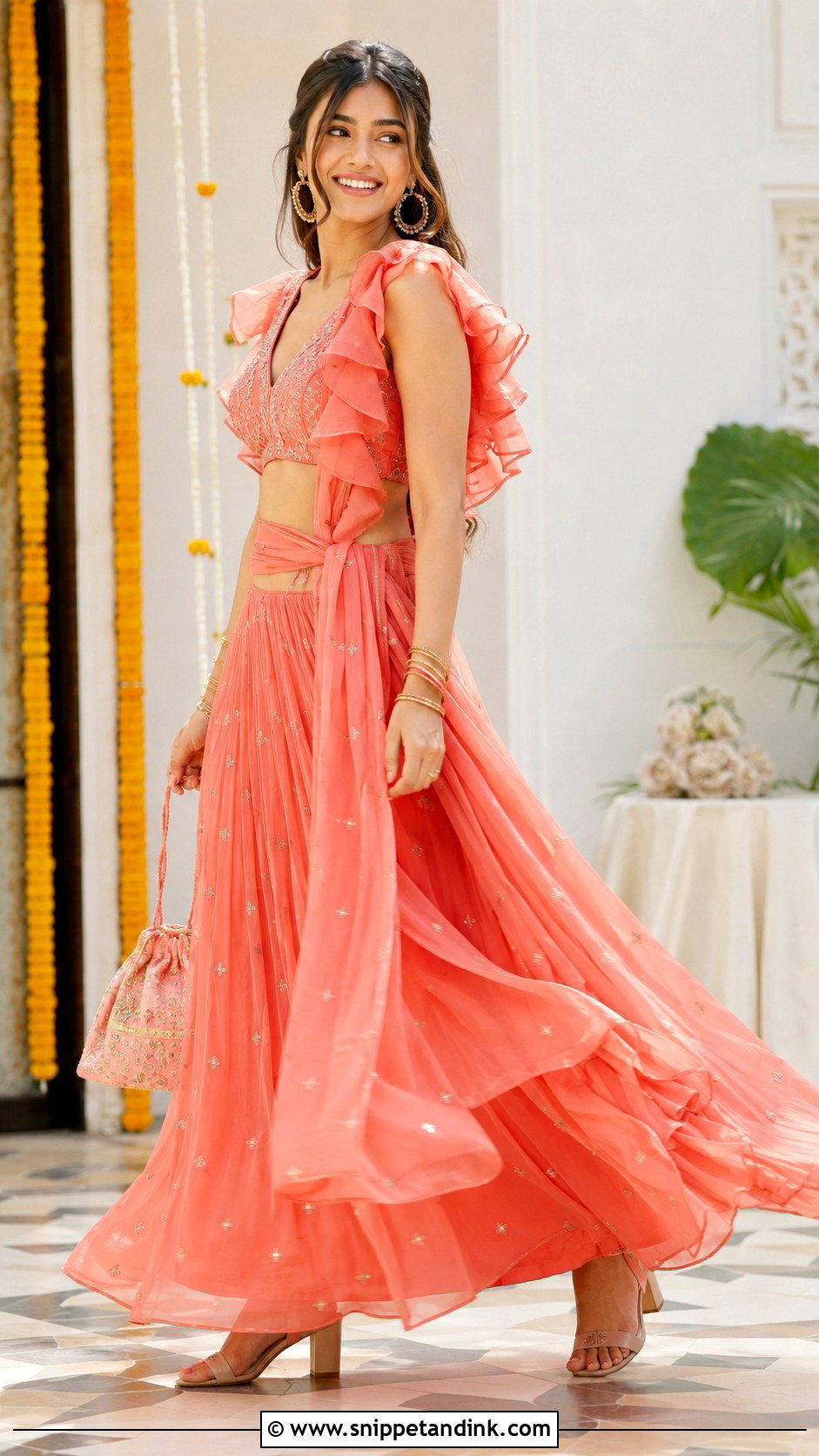 Ruffle Sleeve Designer Choli With Georgette Lehenga - Snippet and Ink - 20 Designer Choli for Wedding Ideas