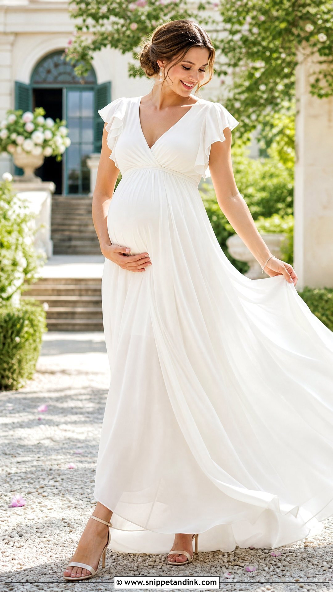 Ruffle Sleeve Maternity Wedding Dress - Snippet and Ink - 20 Pregnant Maternity Wedding Dress Ideas