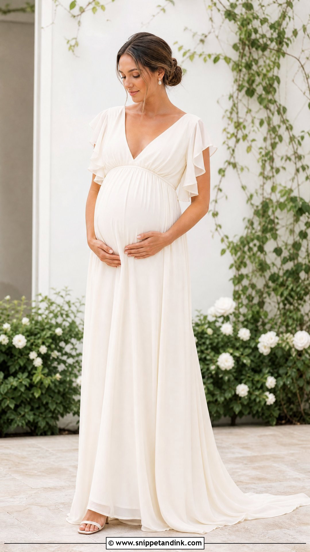 Ruffle Sleeve Maternity Wedding Gown - Snippet and Ink - 25 Maternity Wedding Gown Ideas