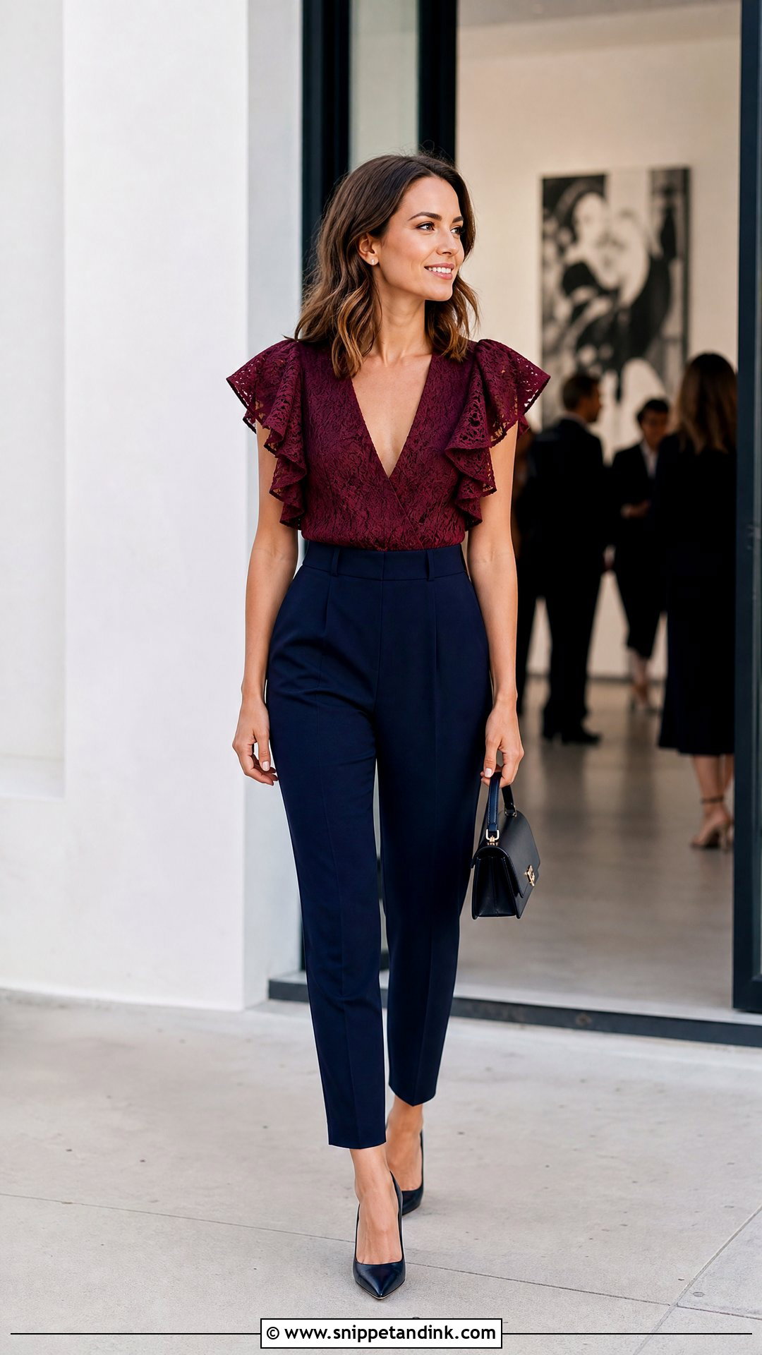 Ruffle Sleeve Wedding Top With High Waisted Pants - Snippet and Ink - 20 Wedding Top Ideas