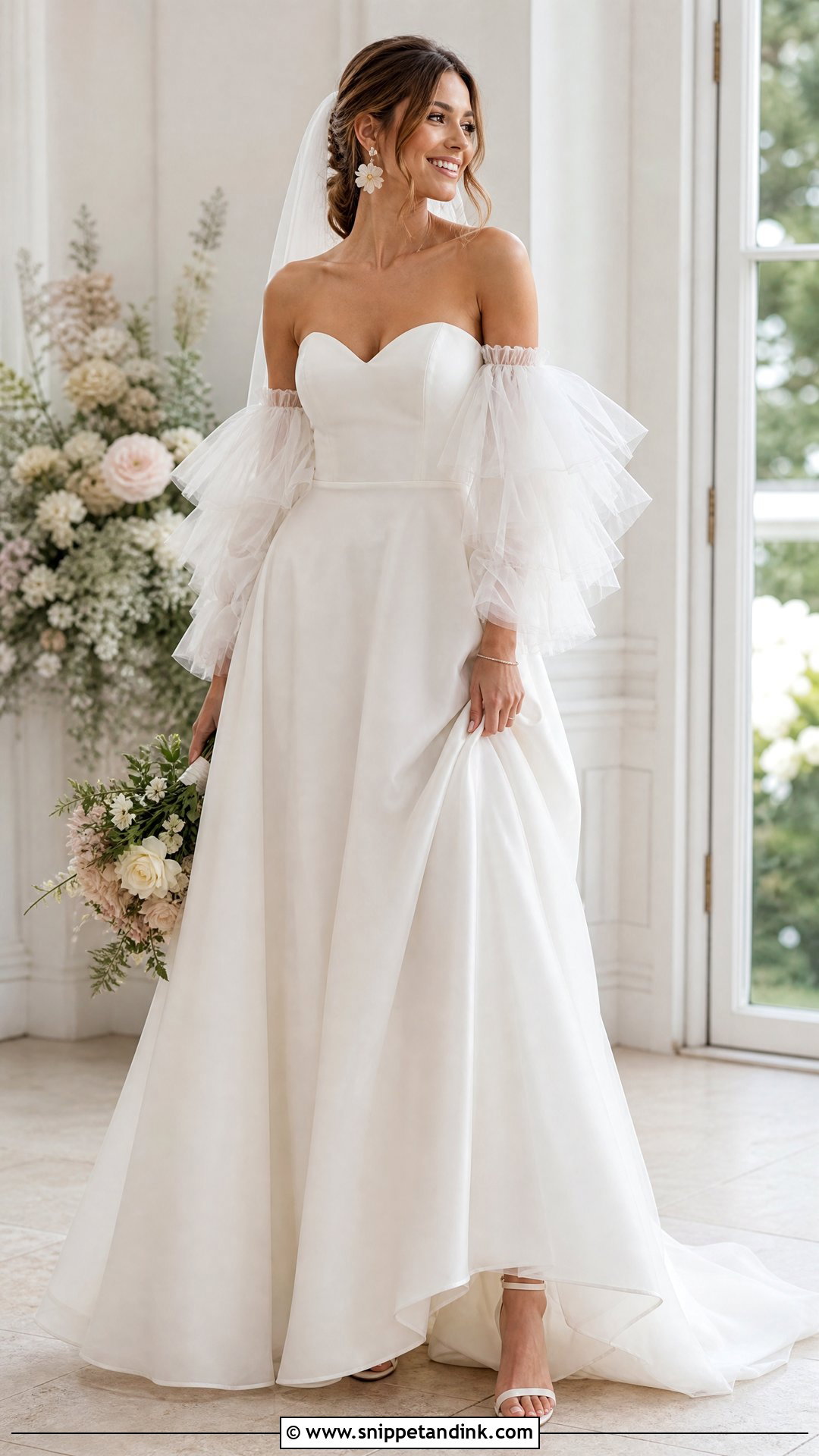 Ruffle Sleeves With Romantic Tulle Wedding Gown - Snippet and Ink - 20 Wedding Sleeves Detachable