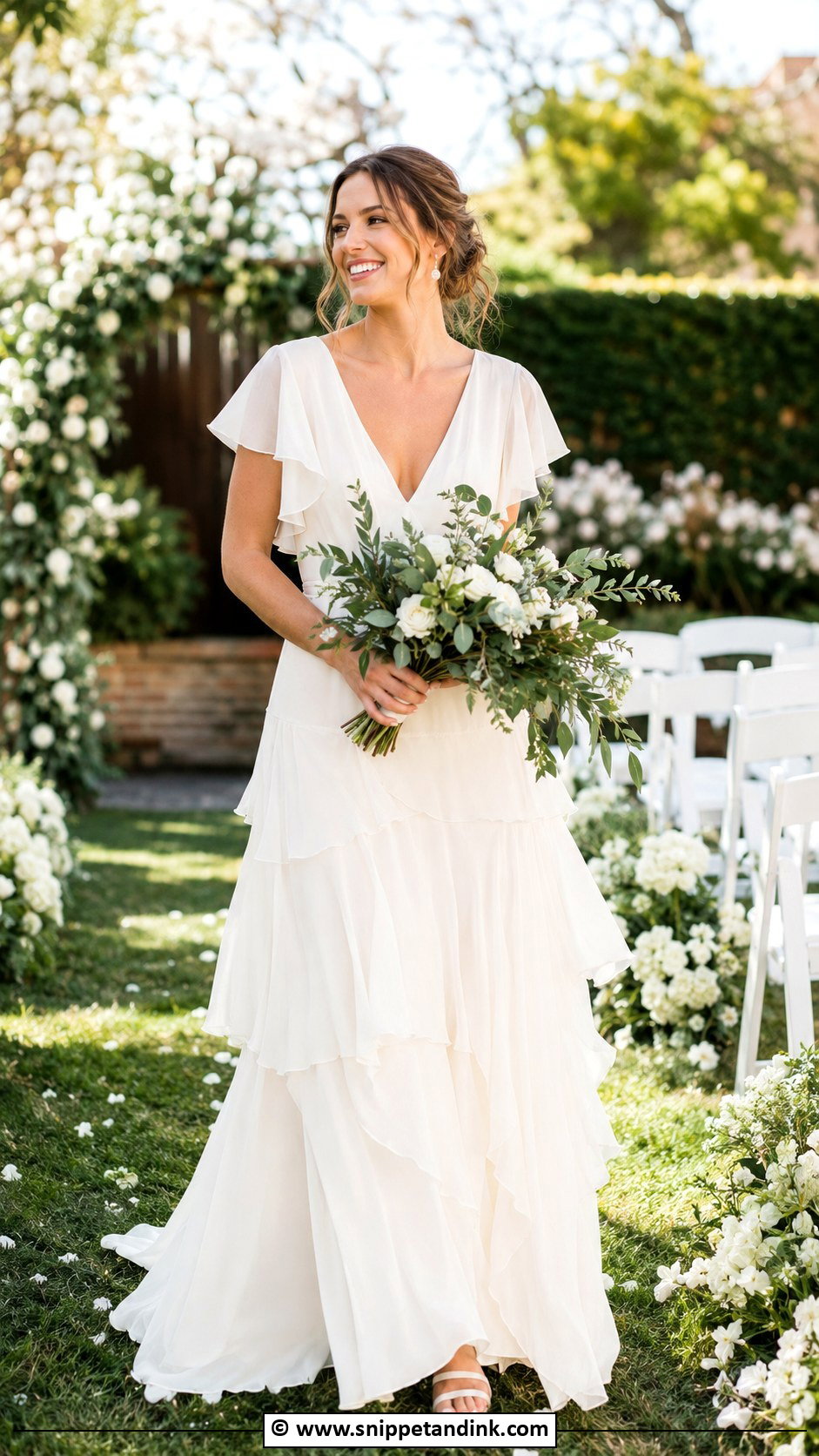 Ruffle Wedding Dress With Minimal Sandals - Snippet and Ink - 30 Backyard Wedding Dress Ideas