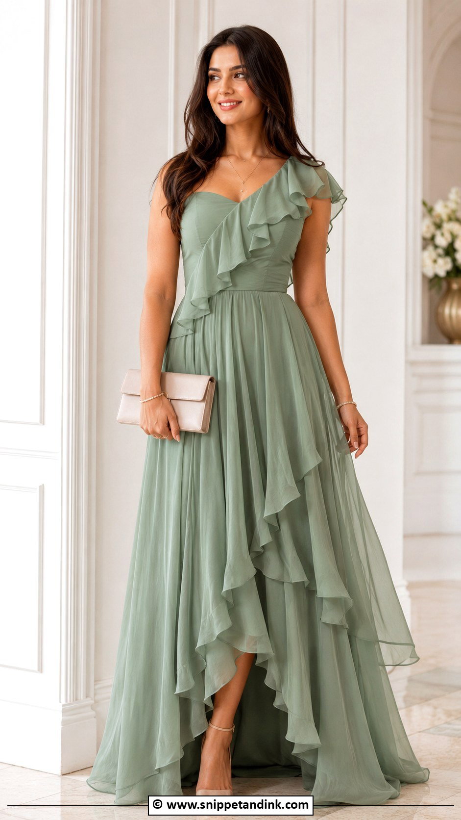 Ruffle Western Gown With Simple Heels - Snippet and Ink - 25 Western Gown Designs