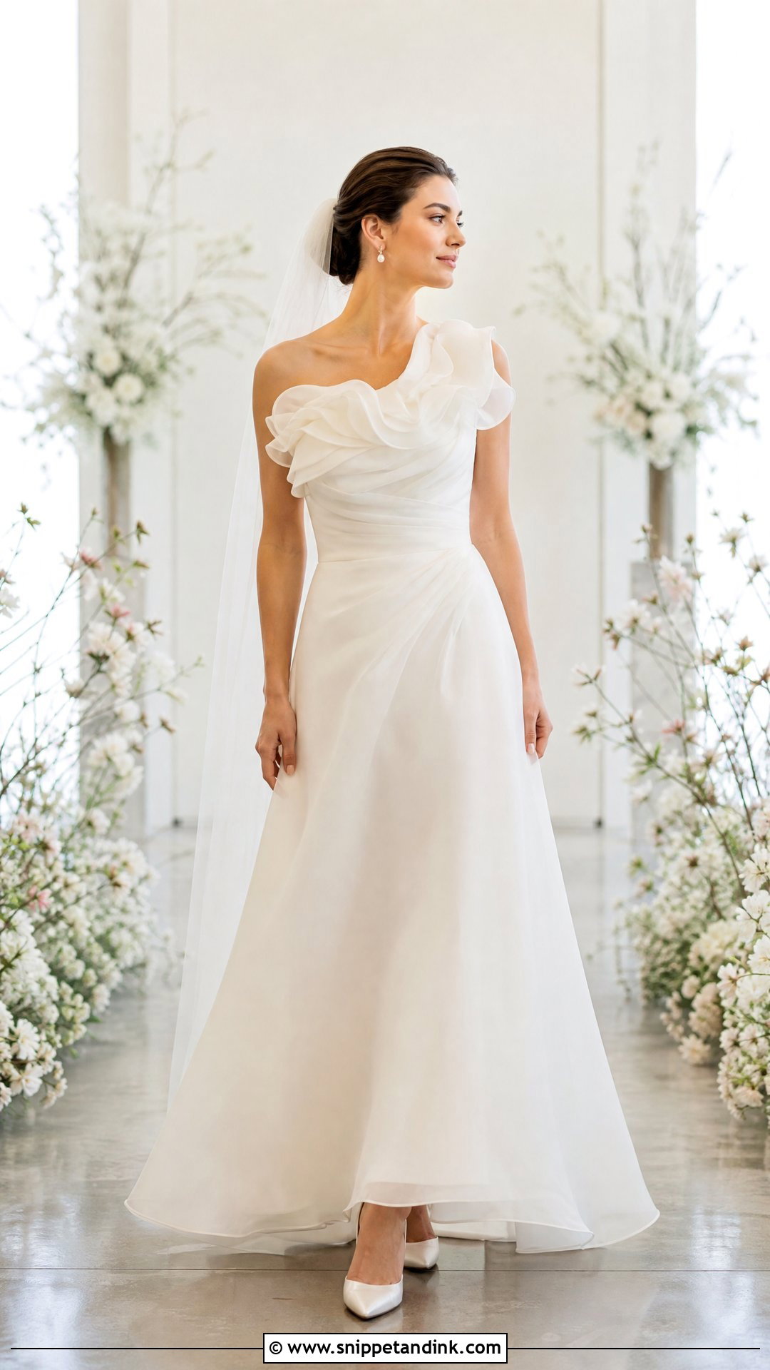 Ruffled Bodice Organza Wedding Dress - Snippet and Ink - 20 Wedding Dresses for Small Chest