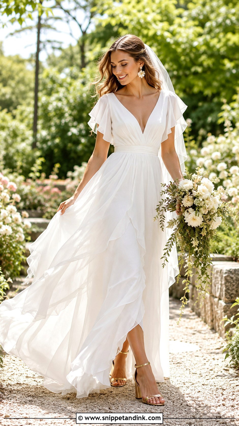 Ruffled Flutter Sleeve Wedding Dress - Snippet and Ink - 20 70s Inspired Wedding Dress Ideas