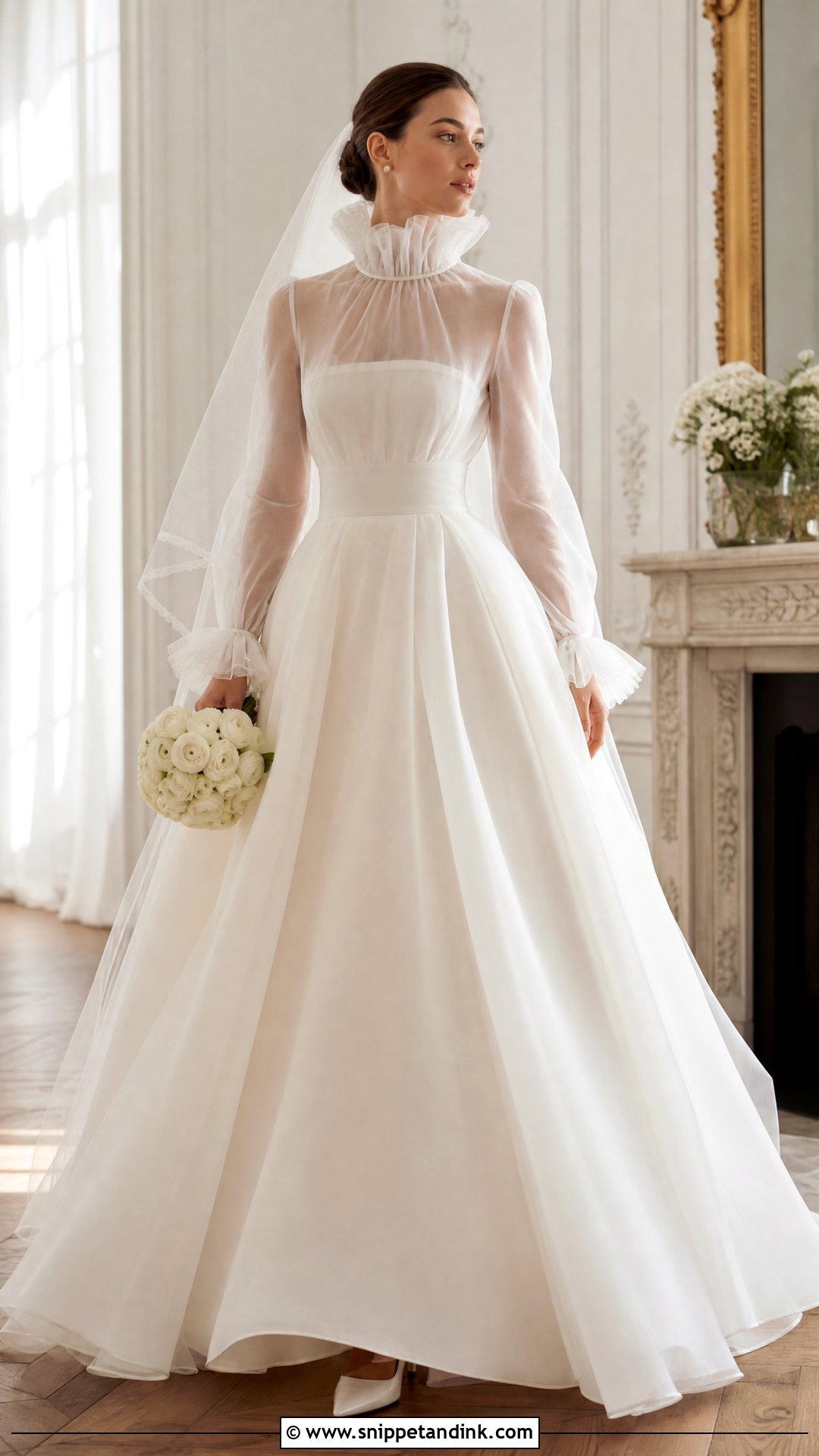 Ruffled High Collar Organza Wedding Dress - Snippet and Ink - 20 Wedding Dress with Collar Ideas