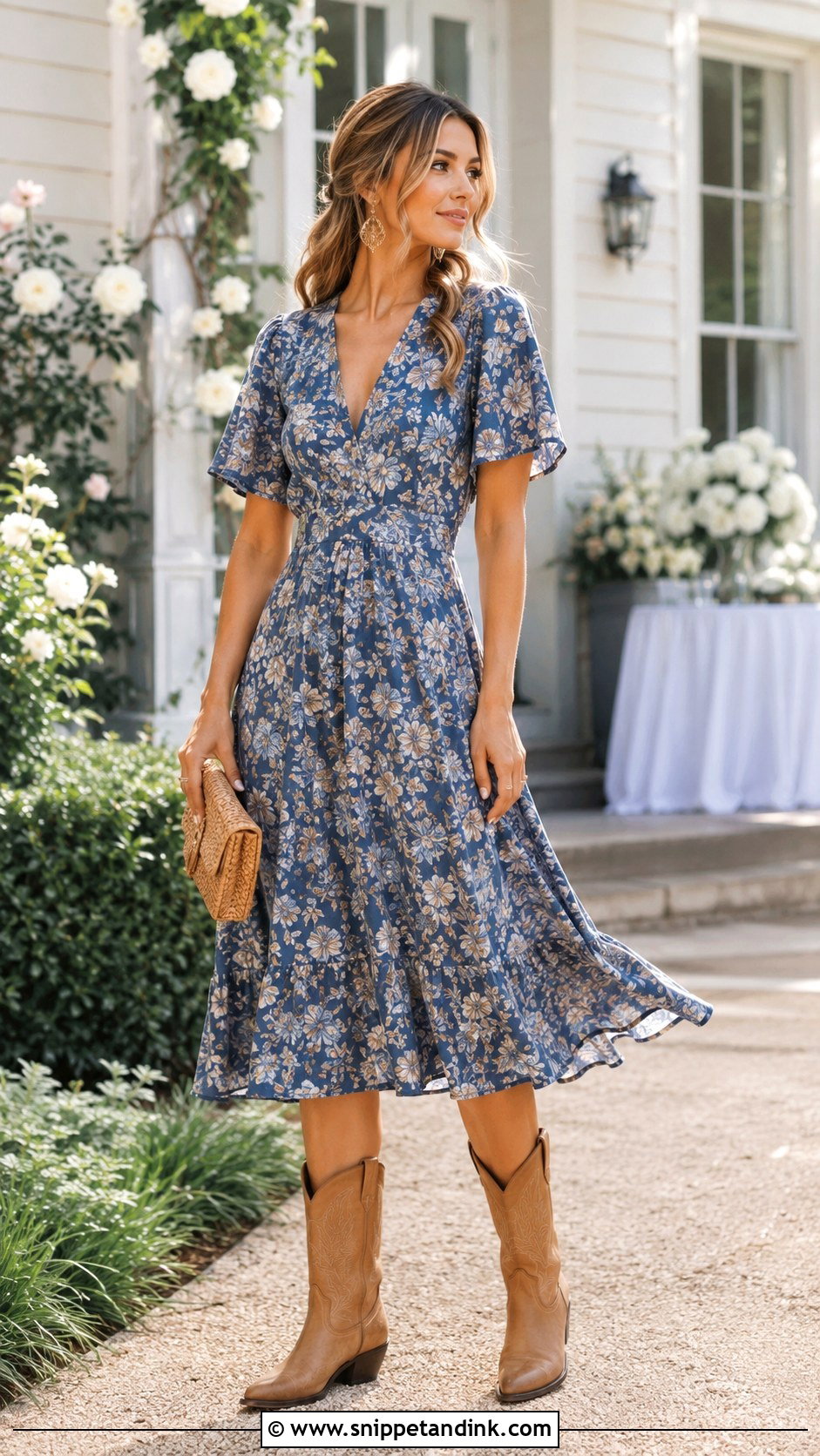Ruffled Mini Dress With Cowboy Boots - Snippet and Ink - 20 Cowboy Boots Wedding Outfit Ideas