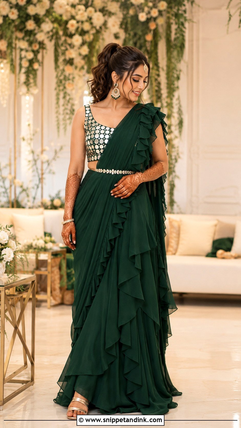Ruffled Sari Mehandi Night Dress - Snippet and Ink - 20 Mehandi Night Dress for Bride Ideas