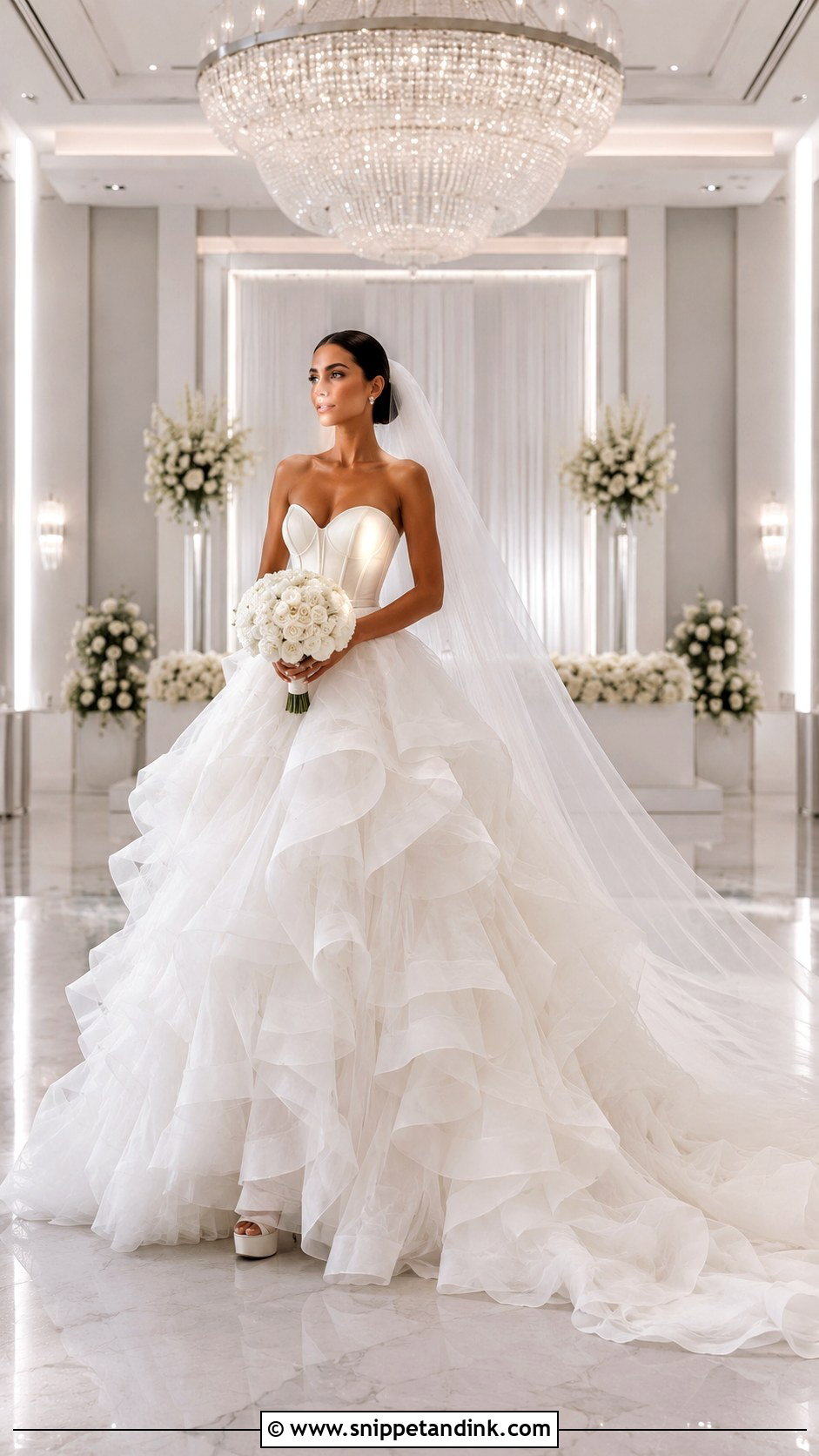 Ruffled Tulle Ball Gown Wedding Dress With Long Train - Snippet and Ink - 20 Big Wedding Dresses Ball Gown Long Train