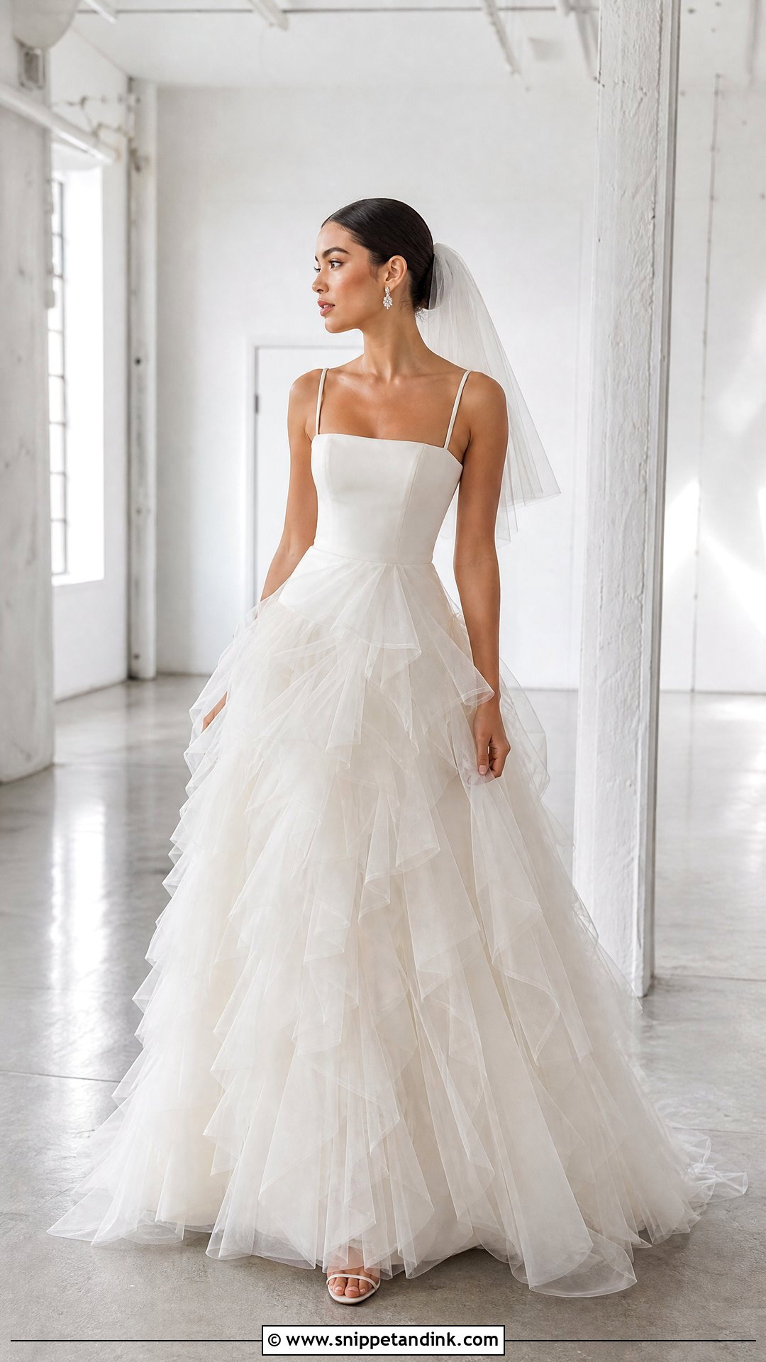Ruffled Tulle Overlay Wedding Dress - Snippet and Ink - 20 Wedding Dress with Overlay Ideas
