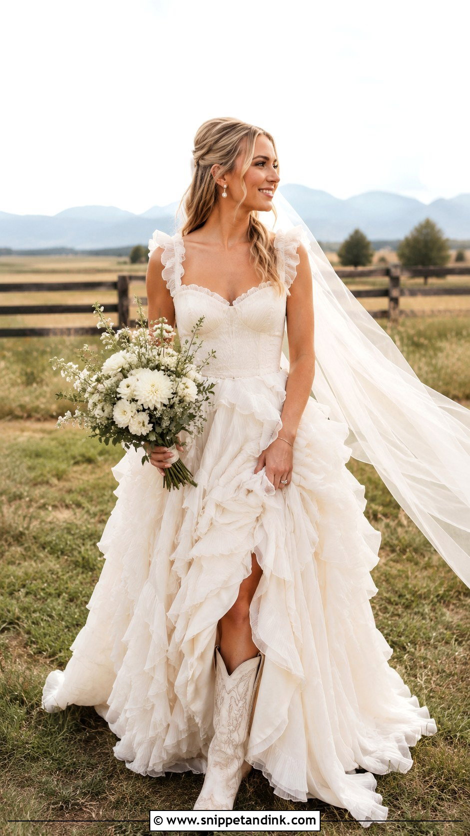 Ruffled Wedding Dress With Cowgirl Boots - Snippet and Ink - 20 Cowgirl Boots Wedding Dress Ideas