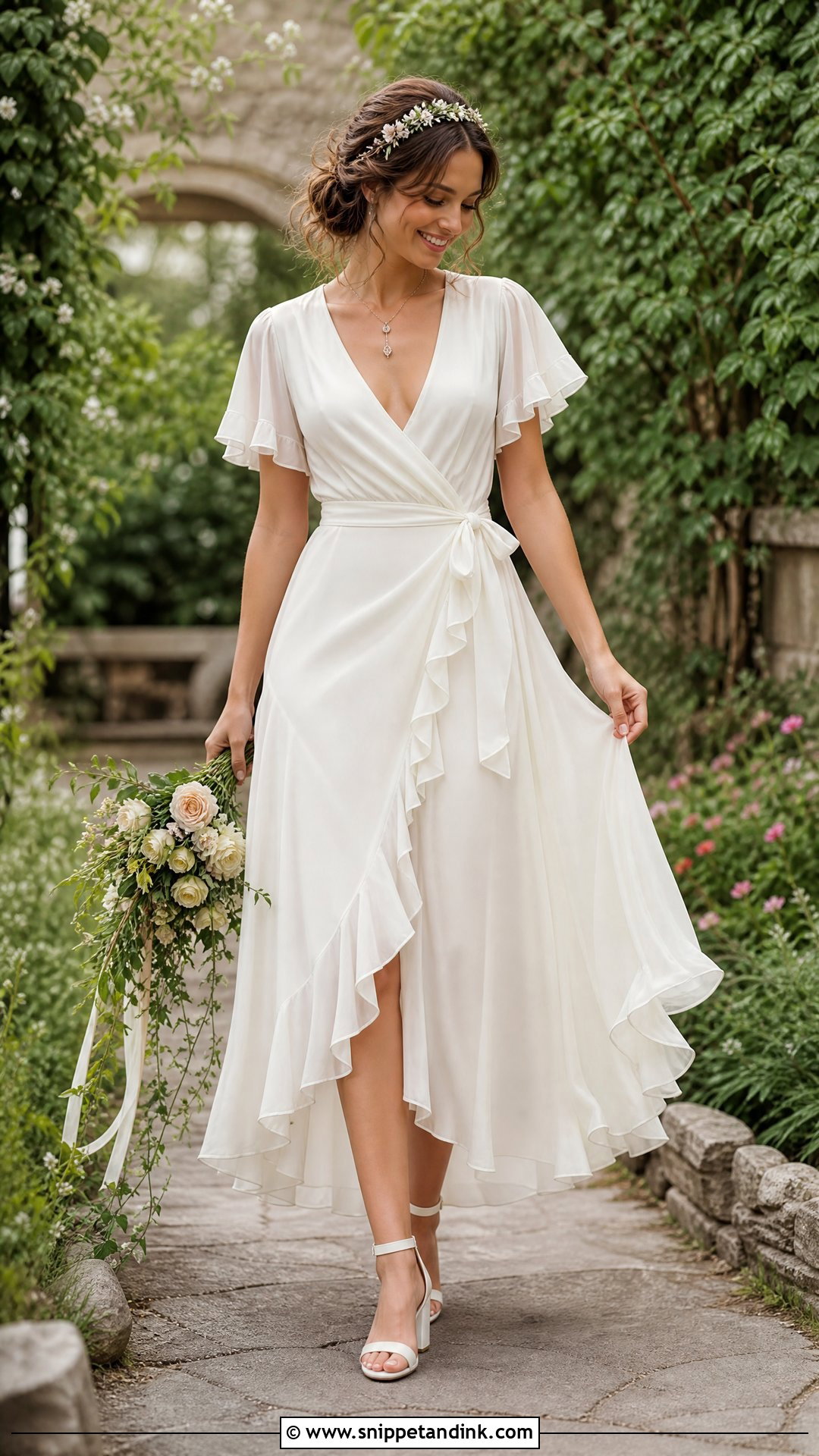 Ruffled Wrap Cottage Wedding Dress - Snippet and Ink - 25 Cottage Wedding Dress Ideas
