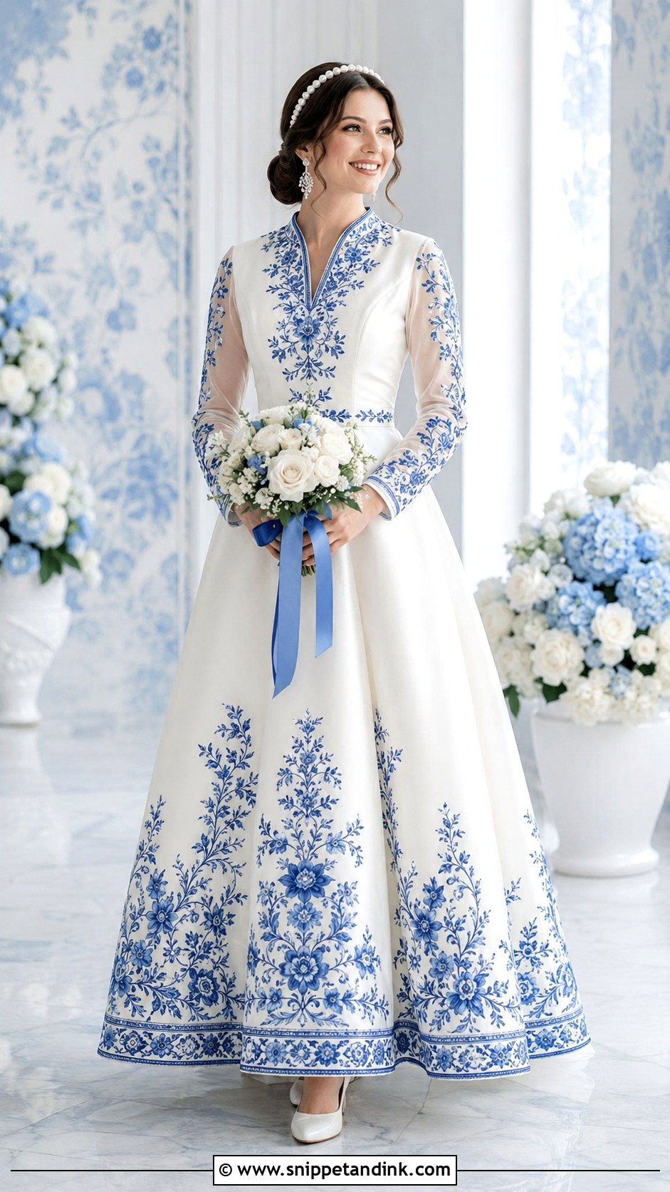 Russian Wedding Dress With Blue Embroidery - Snippet and Ink - 25 Russian Wedding Dress Ideas