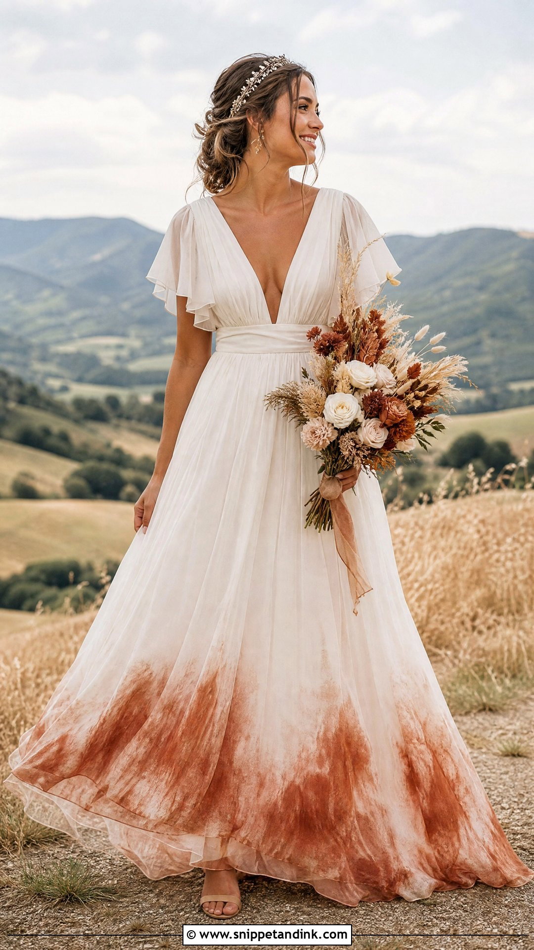 Rust And Terracotta Tie Dye Wedding Dress - Snippet and Ink - 20 Tie Dye Wedding Dress Ideas