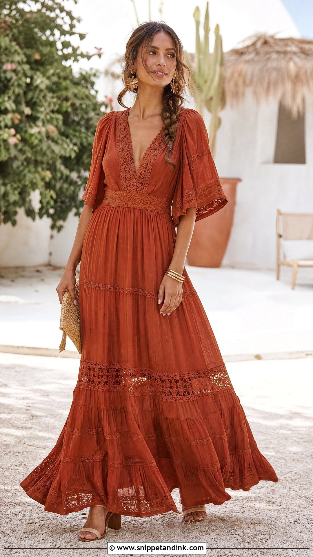 Rust Boho Tiered Wedding Dress - Snippet and Ink - 20 Rust Wedding Dress Ideas