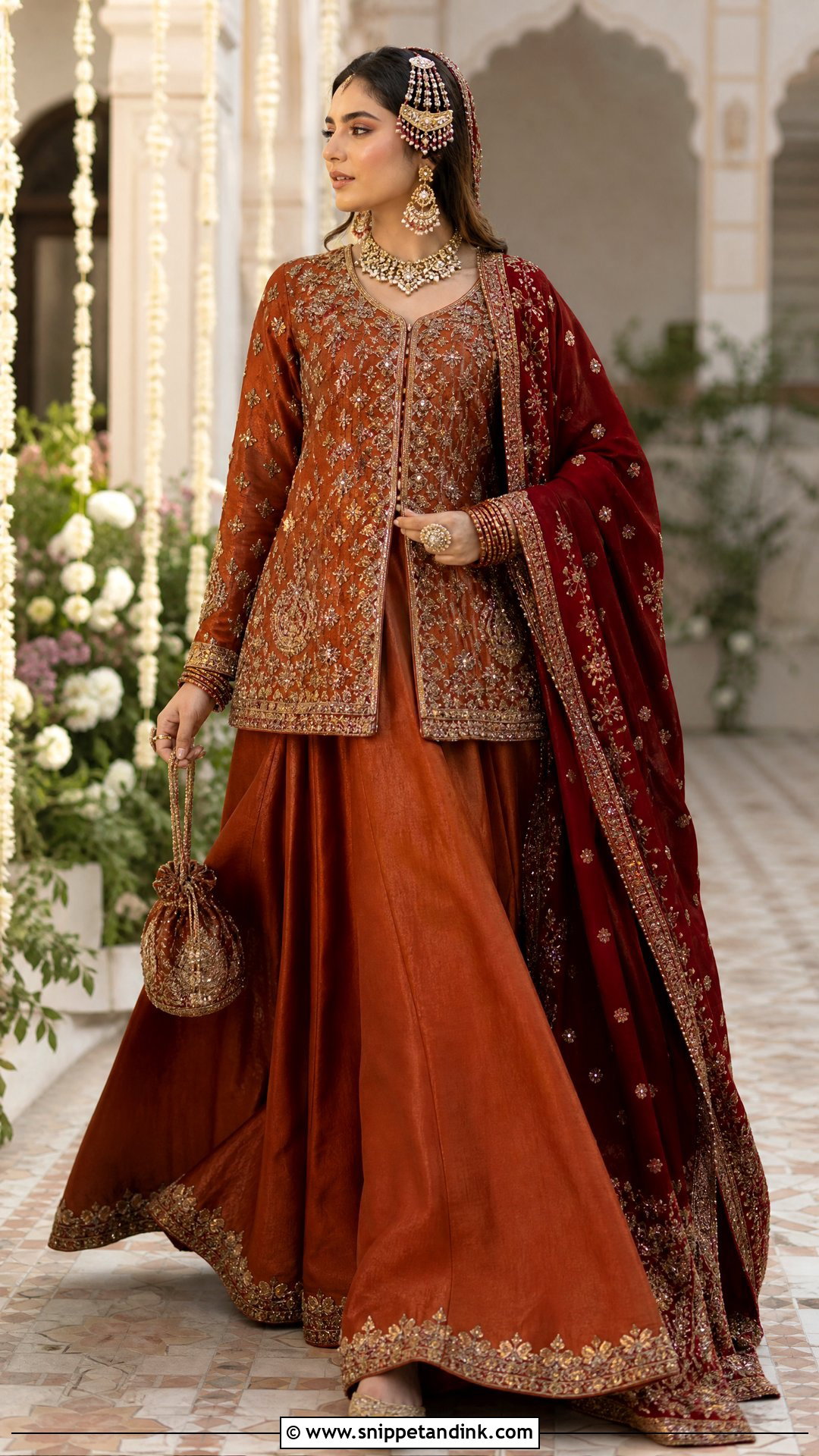 Rust Bridal Lehenga With Traditional Jewelry - Snippet and Ink - 25 Latest Bridal Dresses Pakistan