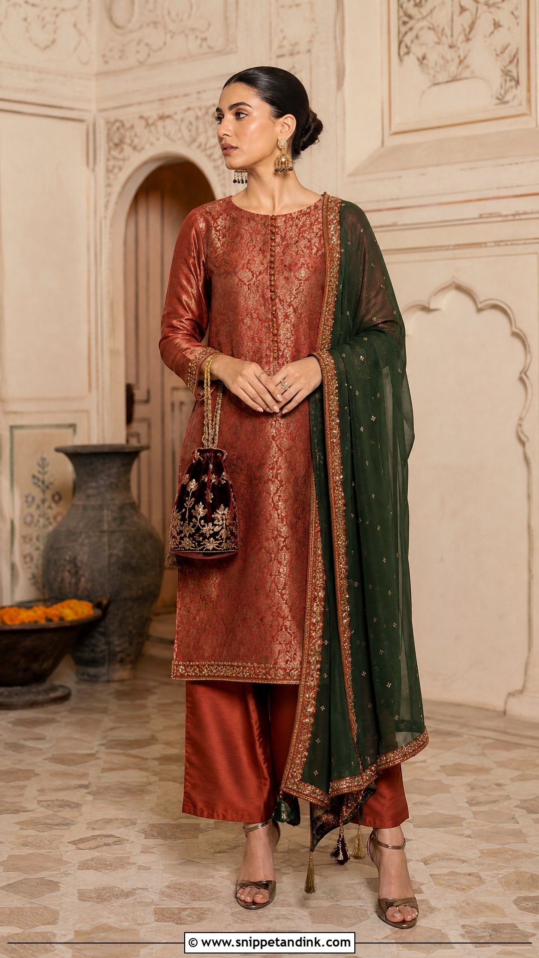 Rust Brocade Wedding Shalwar - Snippet and Ink - 20 Wedding Shalwar Design for Women Ideas
