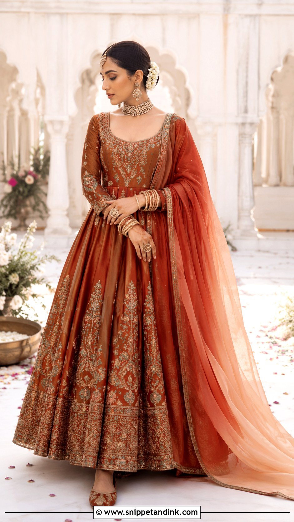 Rust Chanderi Anarkali Bridal Dress - Snippet and Ink - 20 Anarkali Bridal Dress Ideas