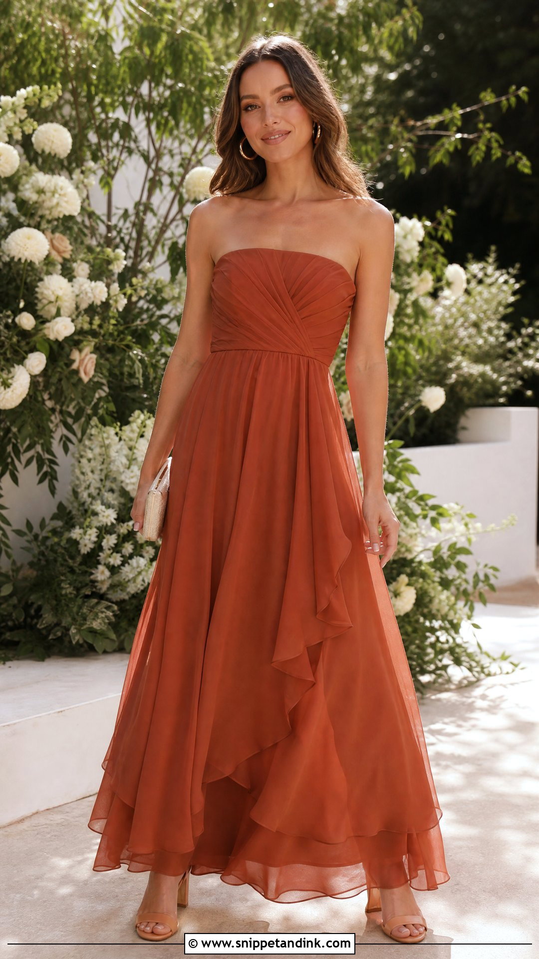 Rust Chiffon A Line Wedding Dress - Snippet and Ink - 20 Rust Wedding Dress Ideas