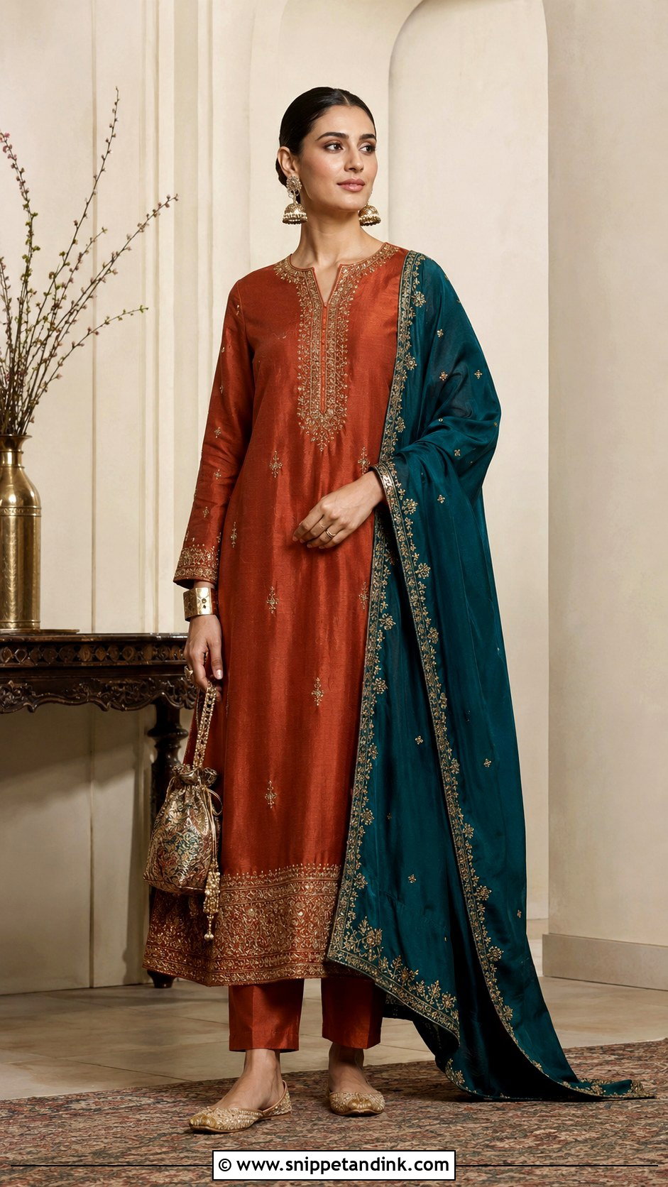 Rust Embroidered A Line Kurta Set - Snippet and Ink - 20 Kurta Sets for Women Wedding Ideas