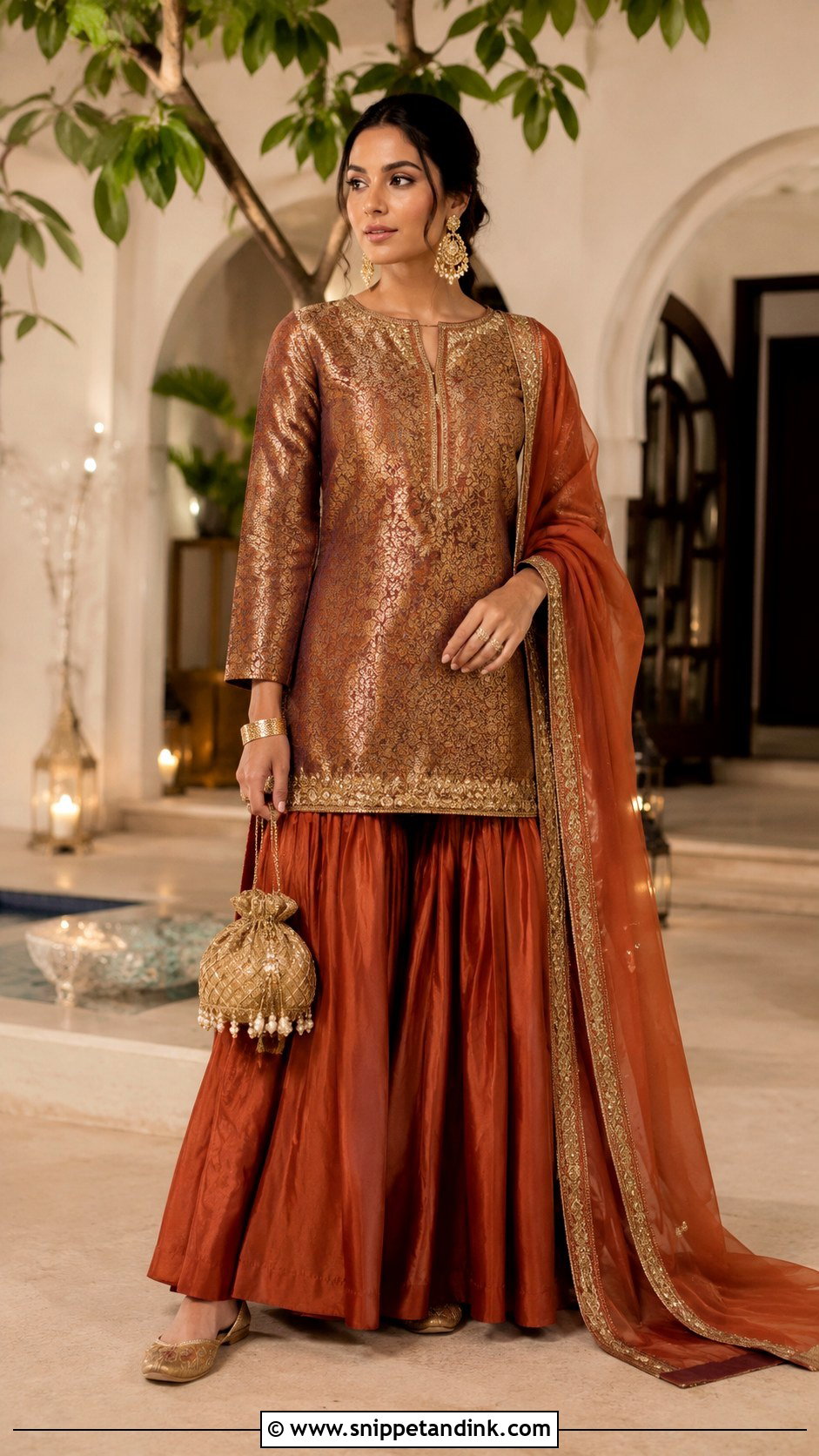 Rust Garara With Brocade Kurti - Snippet and Ink - 20 Garara Designs for Wedding