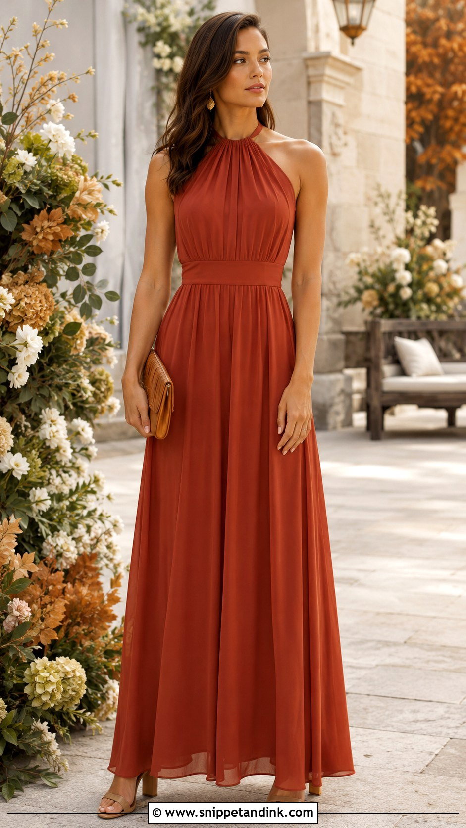 Rust Halter Bridesmaid Dress - Snippet and Ink - 20 Braids Maid Dresses