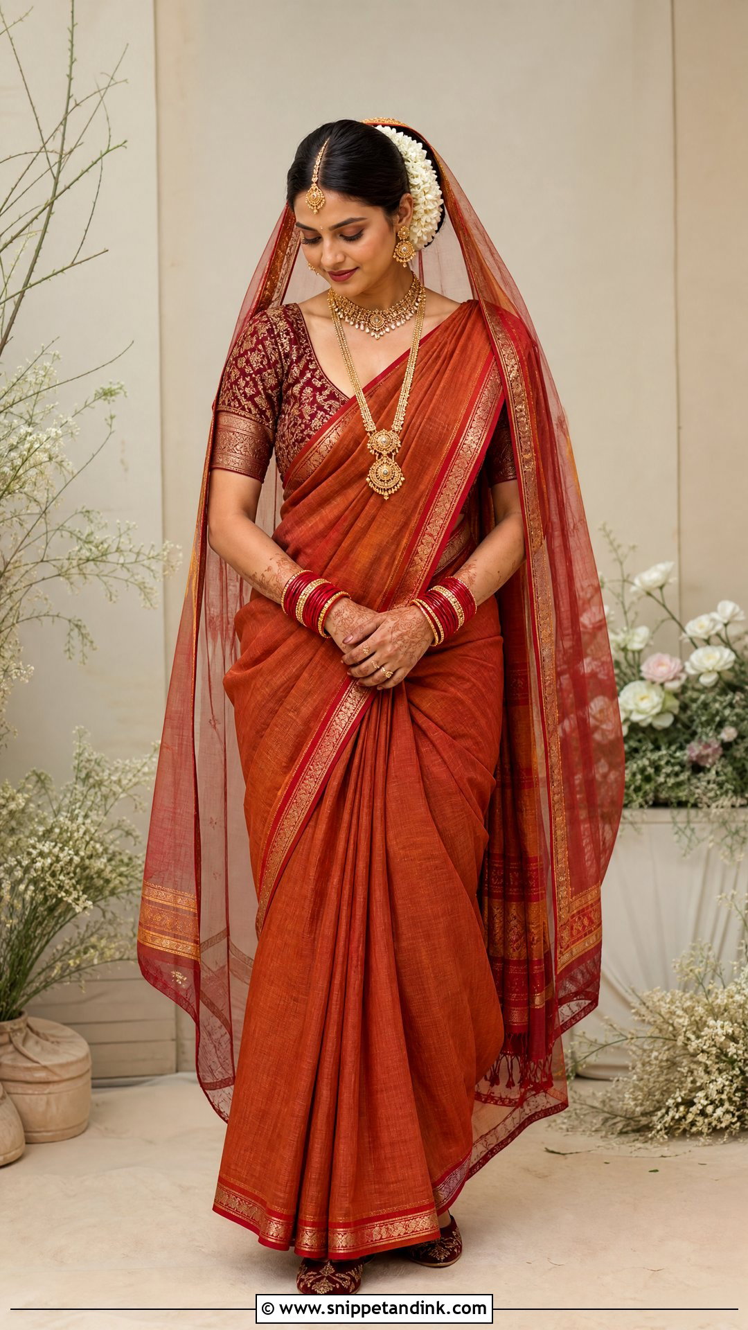 Rust Handloom Saree Vaidik Marriage Dress - Snippet and Ink - 20 Vaidik Marriage Dress Ideas
