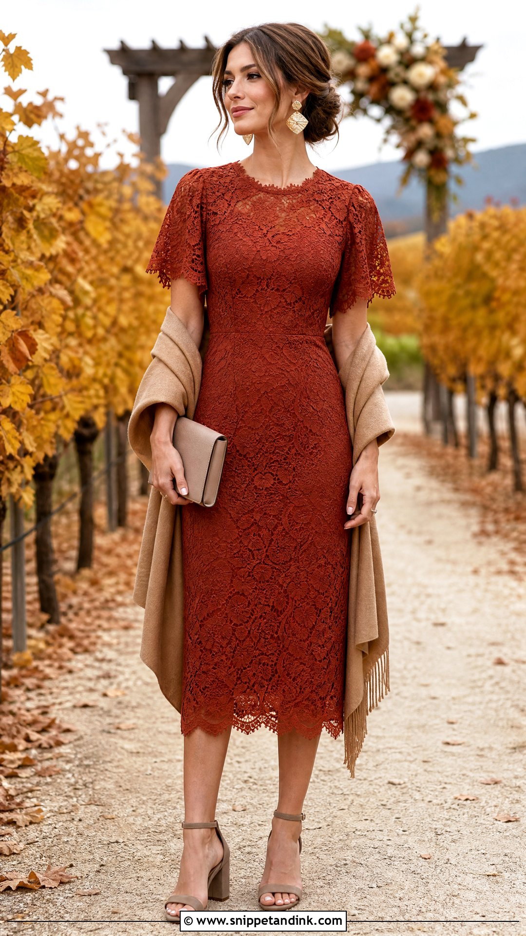 Rust Lace Winery Wedding Dress - Snippet and Ink - 20 Winery Wedding Dress Ideas