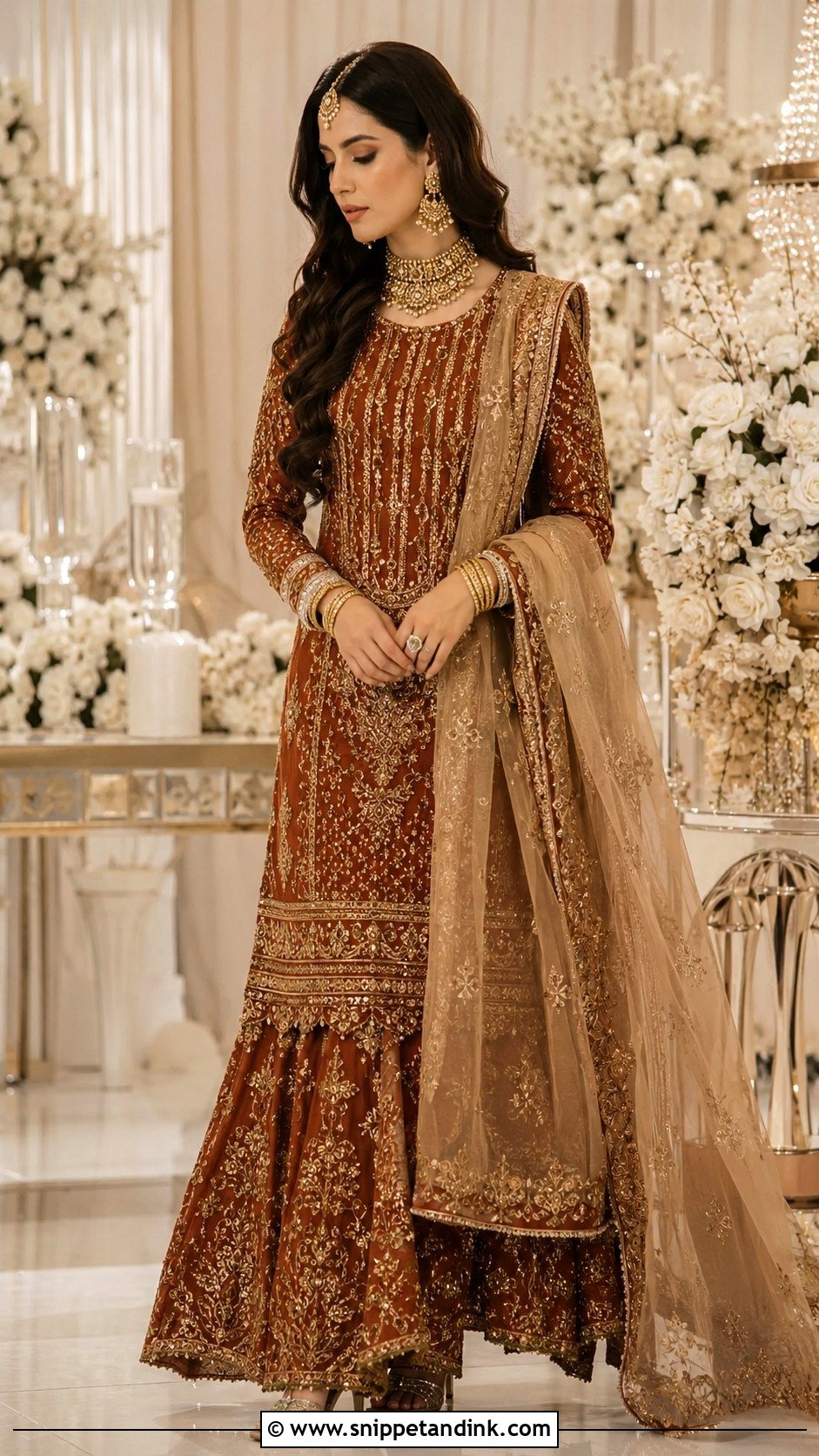 Rust Lehenga With Antique Gold Work - Snippet and Ink - 30 Pakistani Wedding Dresses