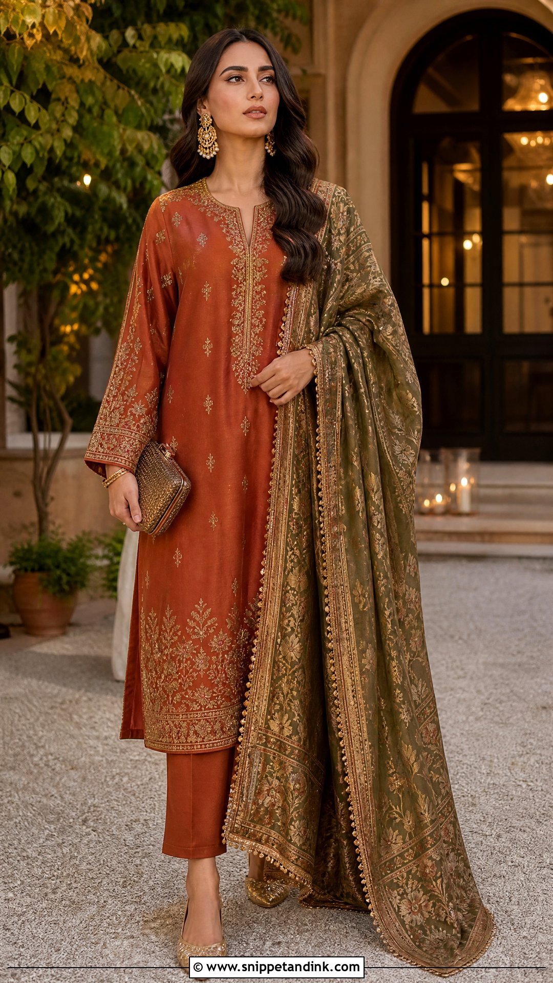 Rust Long Shirt Pakistani Wedding Suit - Snippet and Ink - 20 Pakistani Wedding Suits