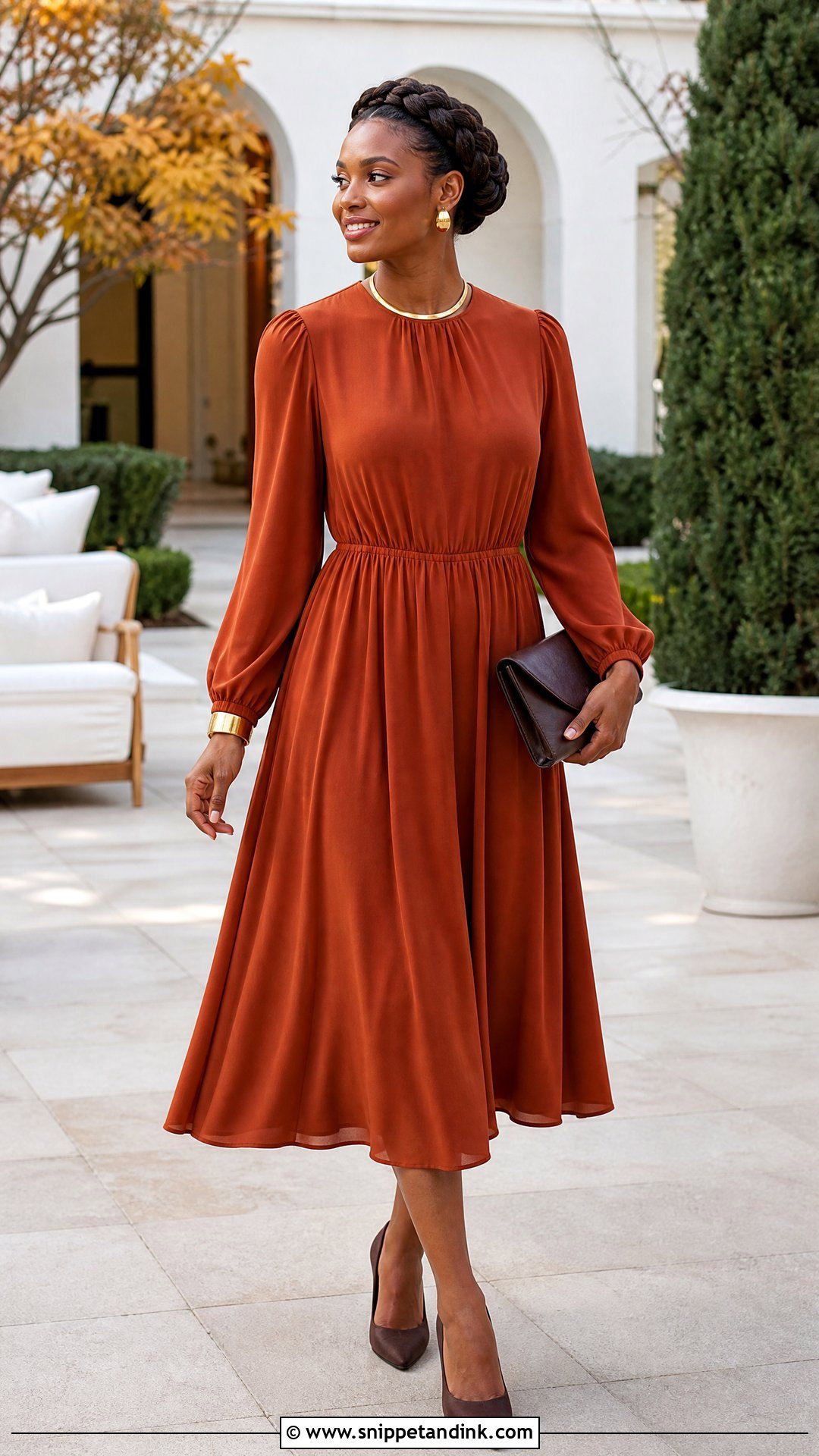 Rust Long Sleeve Wedding Outfit - Snippet and Ink - 20 Wedding Outfit Black Women Ideas