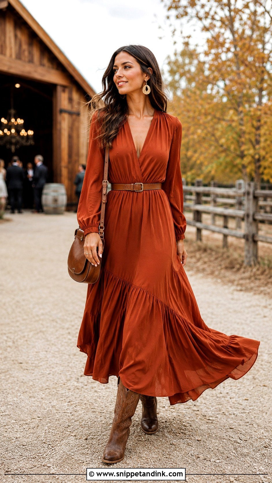 Rust Maxi Dress Country Wedding Outfit - Snippet and Ink - 20 Country Wedding Outfits