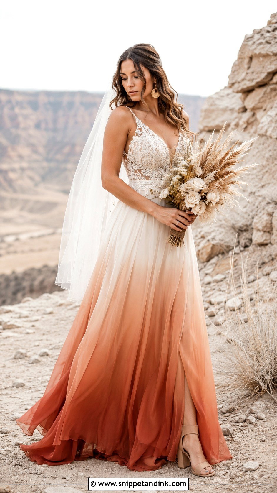Rust Ombre Bohemian Wedding Dress With A Flowing Skirt - Snippet and Ink - 20 Earthy Wedding Dress Bohemian Ideas