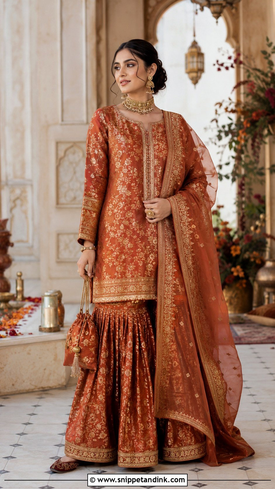 Rust Orange Banarasi Garara Bridal Dress - Snippet and Ink - 20 Garara Bridal Dress Ideas
