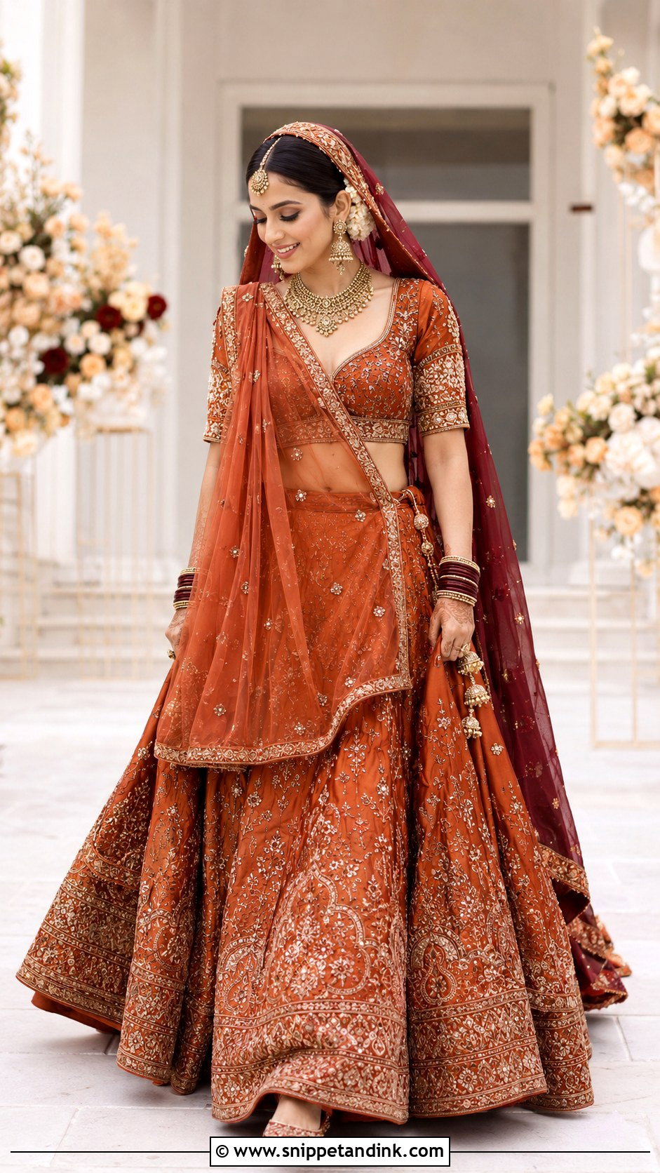 Rust Orange Barat Bridal Lehenga - Snippet and Ink - 20 Barat Bridal Dress Ideas