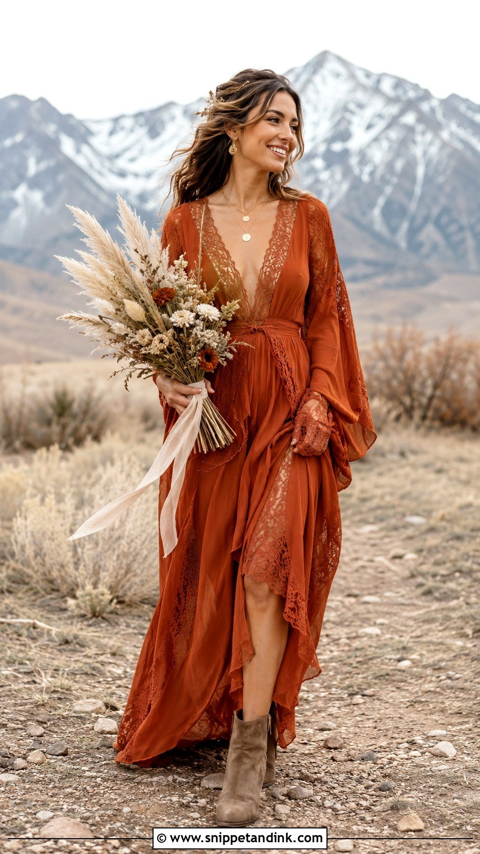 Rust Orange Boho Wedding Dress - Snippet and Ink - 25 Orange Wedding Dress Ideas