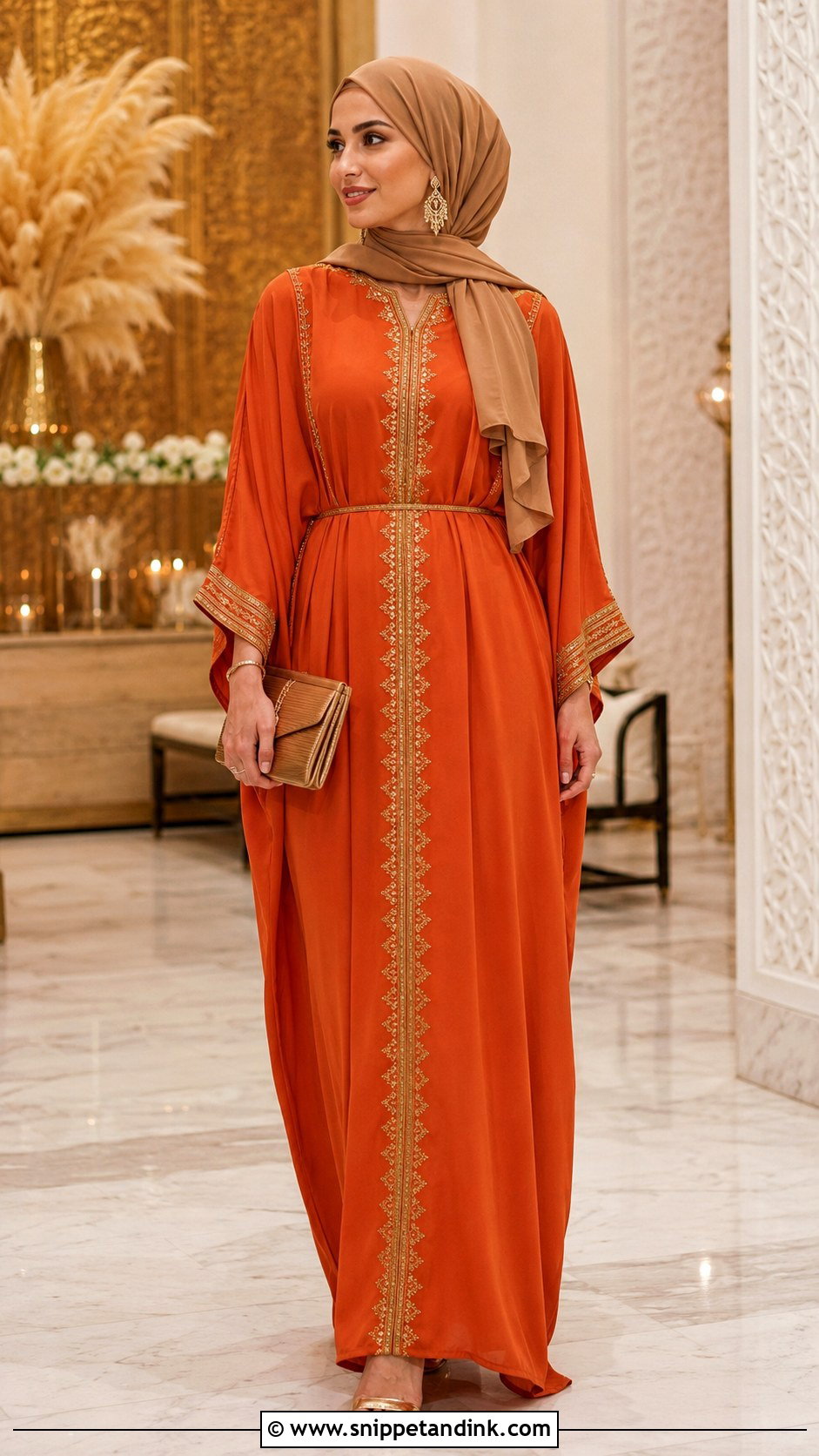 Rust Orange Kaftan Hijab Dress - Snippet and Ink - 20 Hijab Dresses for Wedding Party