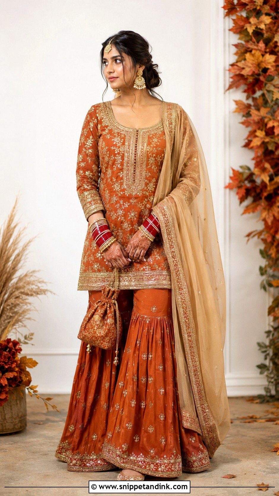 Rust Orange Sharara Choora Ceremony Outfit - Snippet and Ink - 20 Choora Ceremony Outfit Ideas