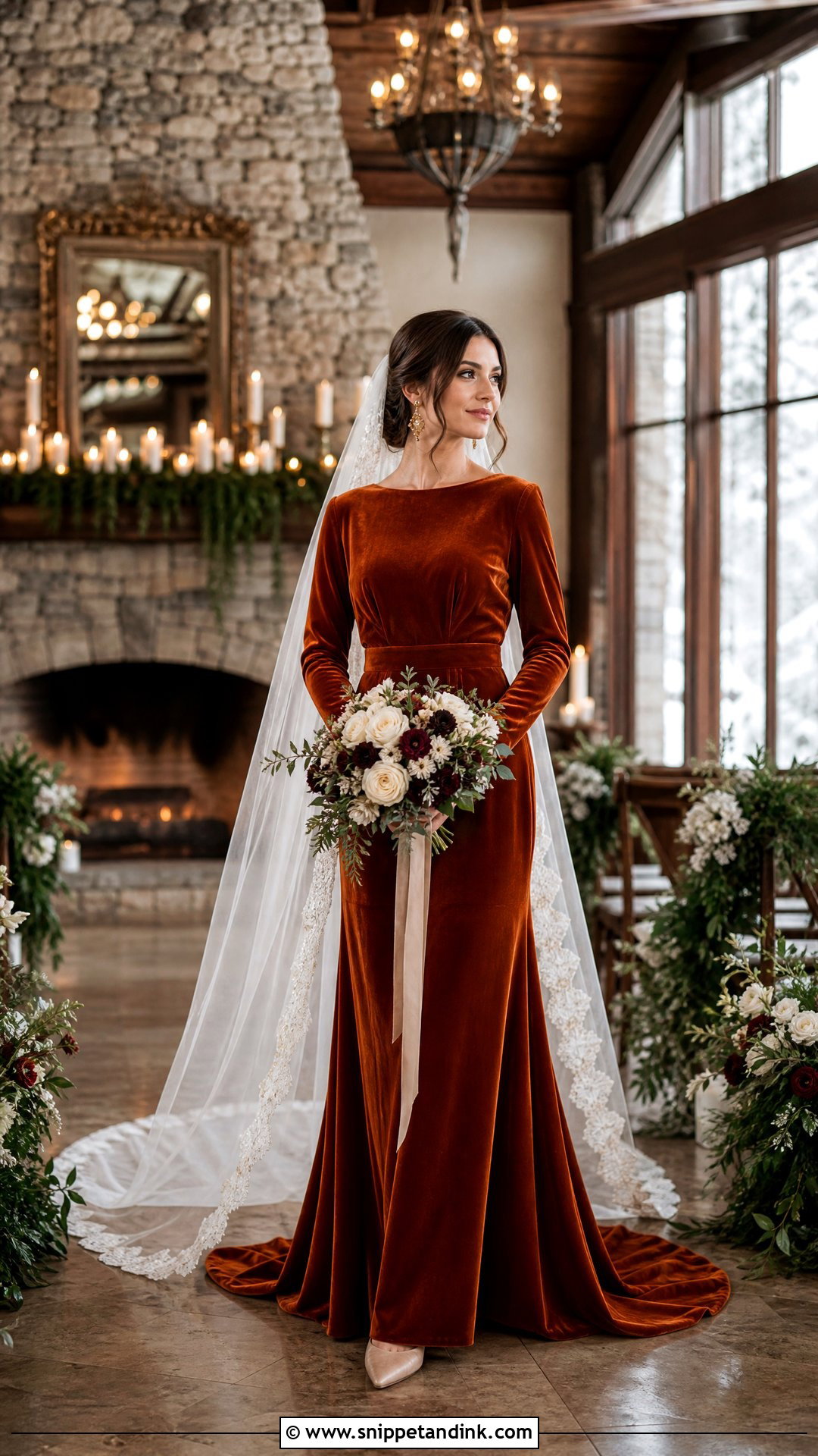 Rust Orange Velvet Wedding Dress - Snippet and Ink - 20 Orange Wedding Dresses