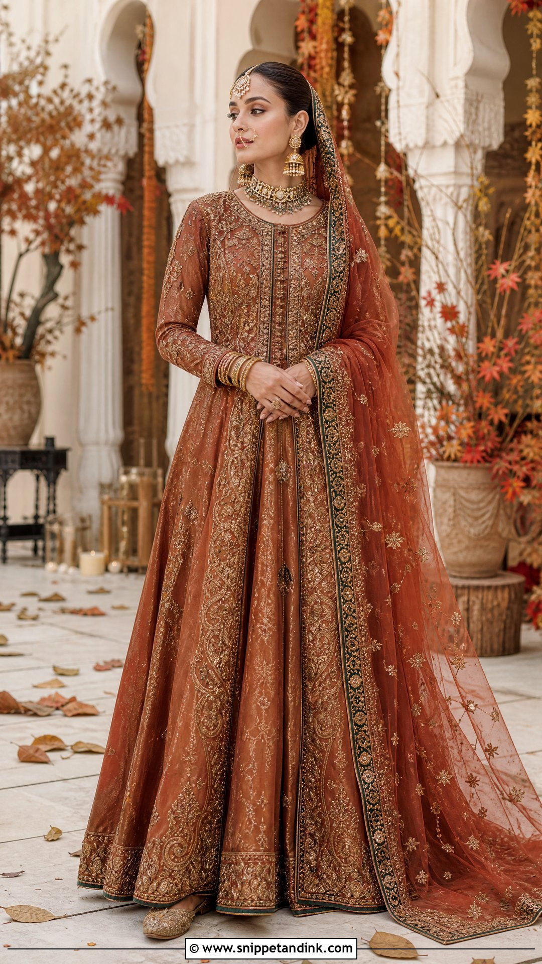 Rust Pakistani Bridal Gown With Traditional Jewelry - Snippet and Ink - 20 Pakistani Bridal Gown Ideas