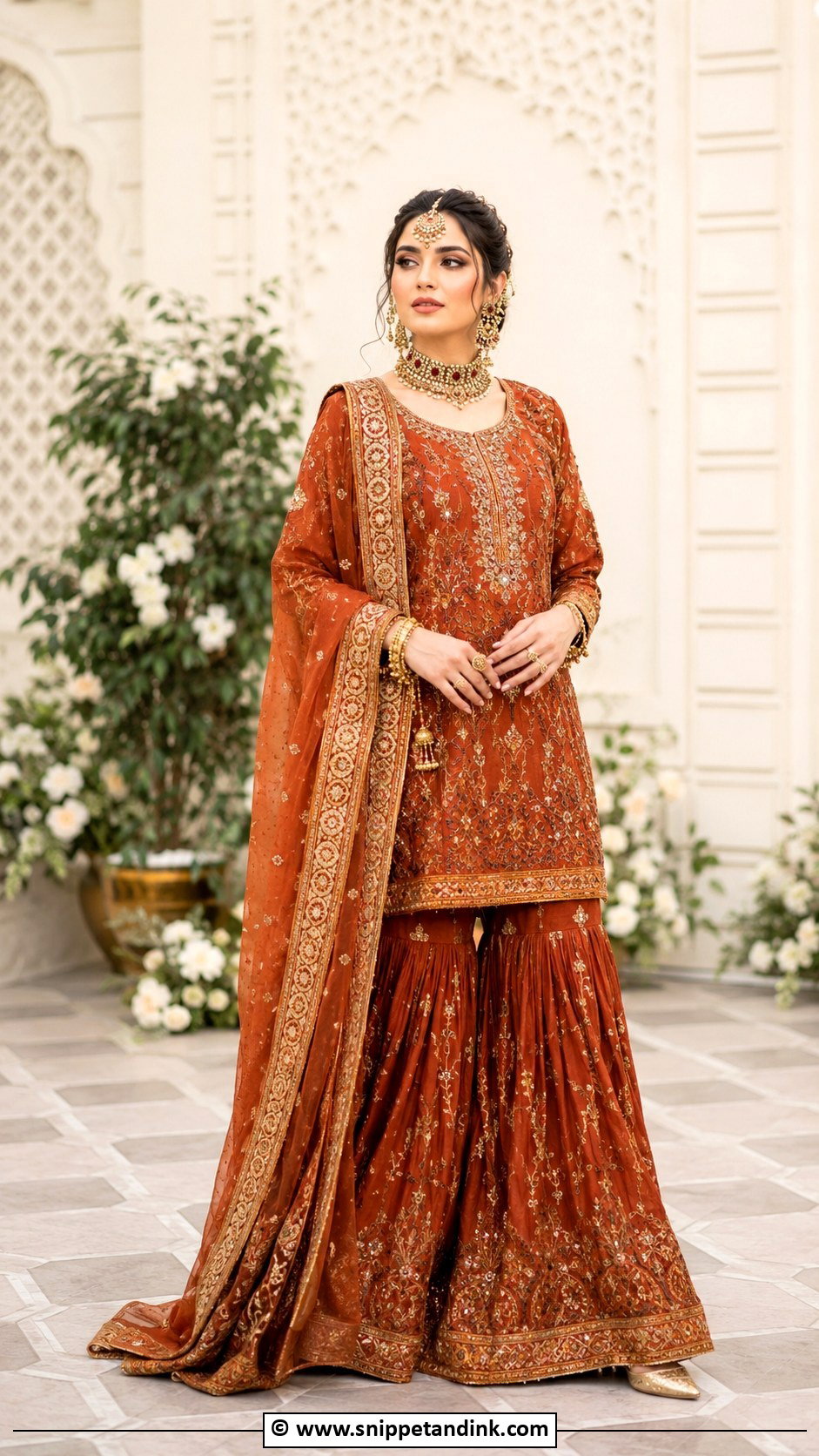 Rust Pakistani Bridal Sharara - Snippet and Ink - 30 Pakistani Bridal Dresses