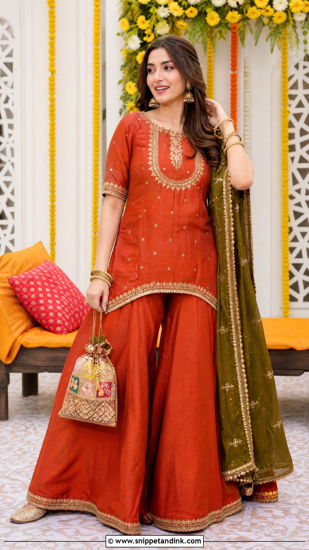 Rust Pakistani Farshi Shalwar Dress - Snippet and Ink - 25 Pakistani Fancy Dresses for Wedding