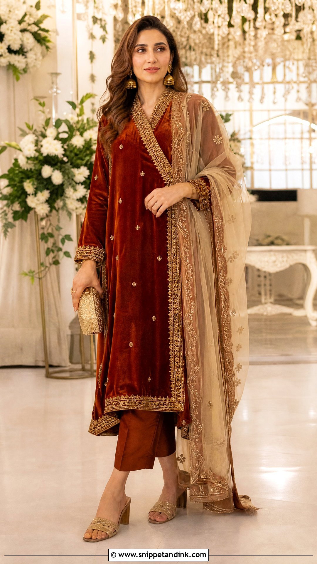 Rust Pakistani Sister Velvet Angrakha - Snippet and Ink - 20 Pakistani Sister Wedding Dress Ideas