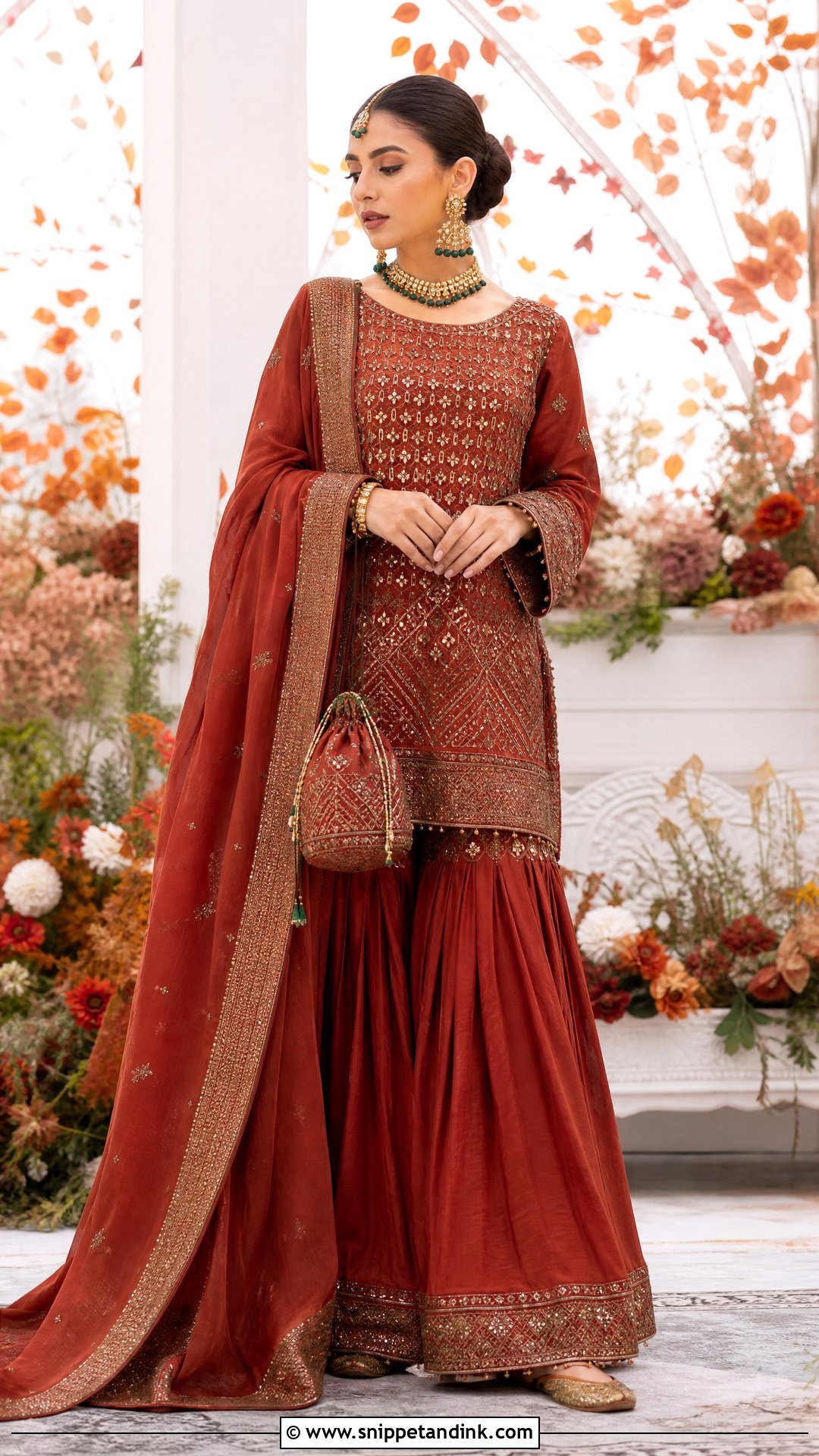 Rust Red Garara With Copper Work - Snippet and Ink - 20 Red Garara Dress Pakistani Bridal Ideas