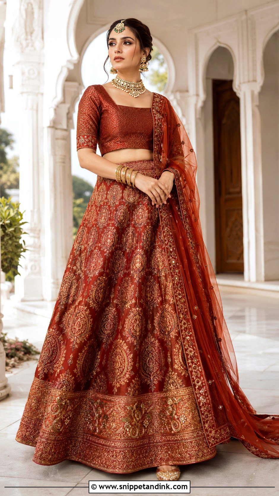 Rust Red Jamawar Barat Dress - Snippet and Ink - 20 Barat Dress Design Ideas