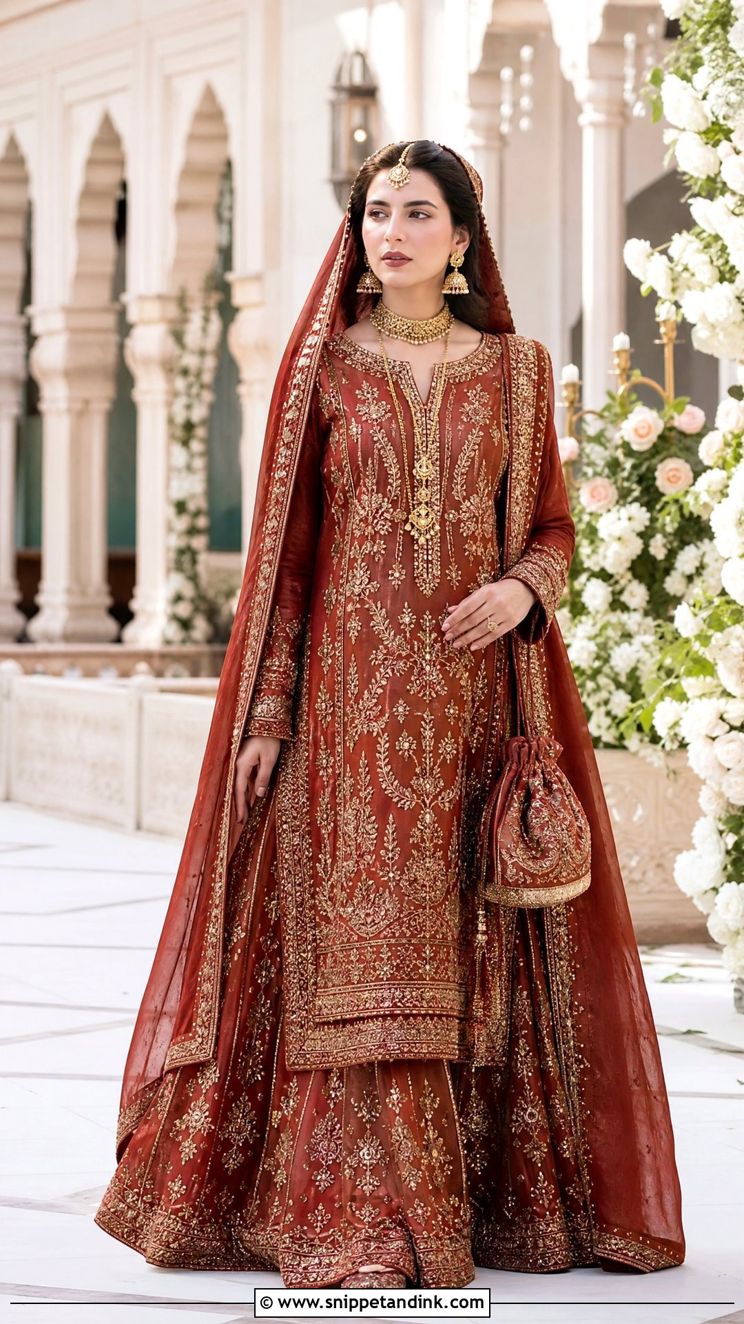 Rust Red Pakistani Barat Bridal Long Shirt And Lehenga - Snippet and Ink - 20 Pakistani Barat Bridal Dress Ideas