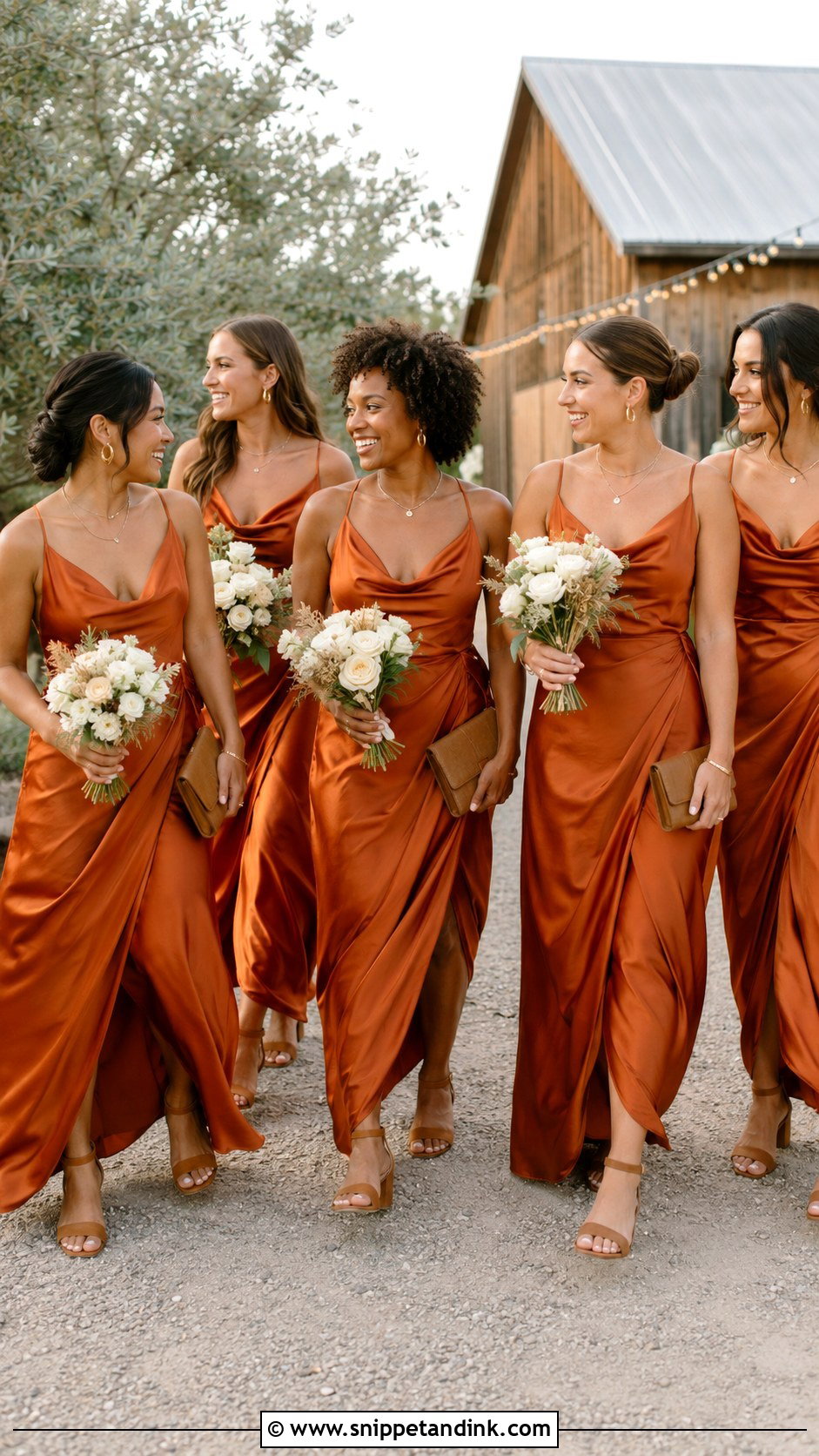 Rust Satin Boho Bridal Party Look - Snippet and Ink - 20 Boho Bridal Party Ideas