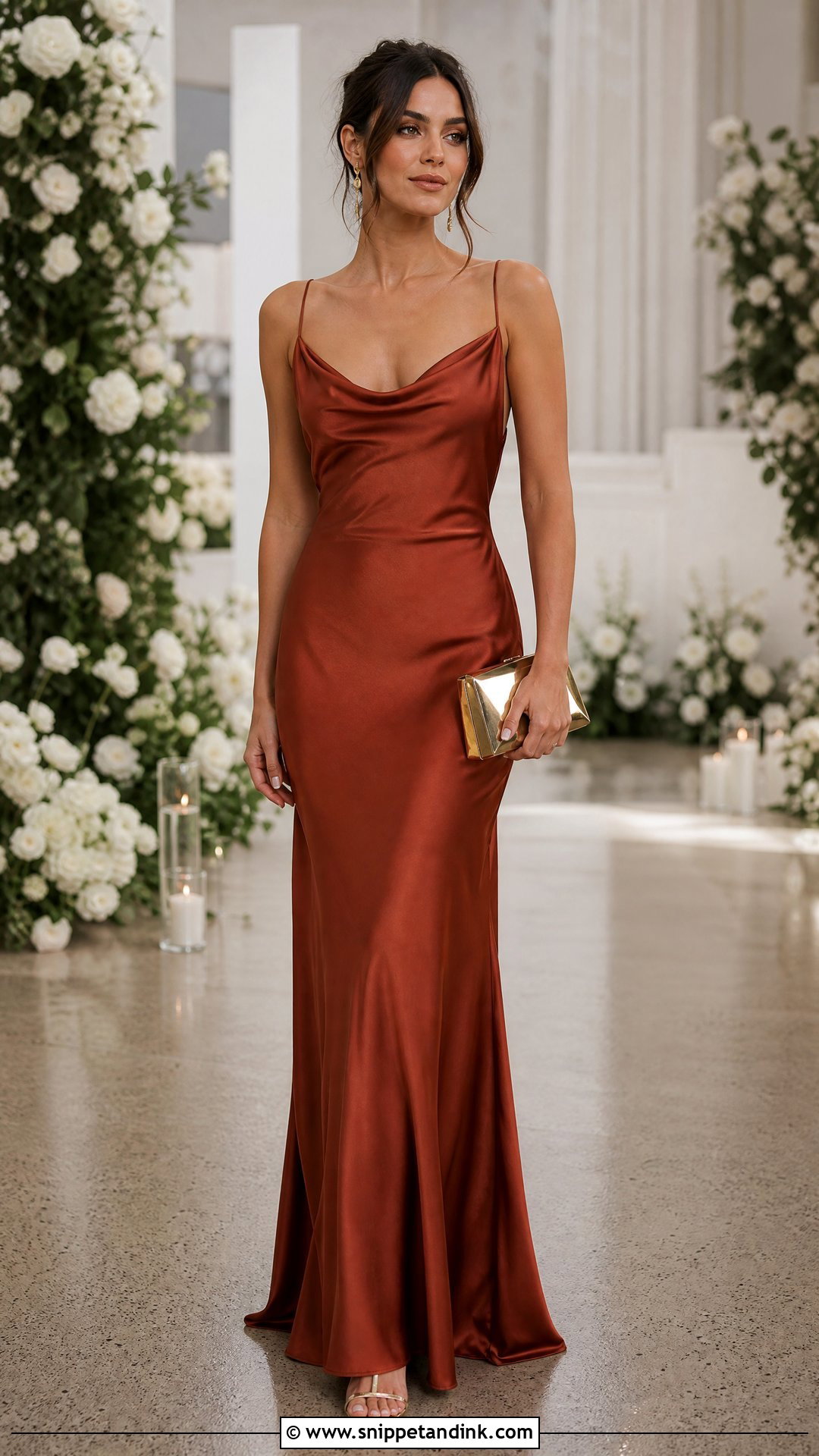 Rust Satin Slip Wedding Dress - Snippet and Ink - 20 Rust Wedding Dress Ideas