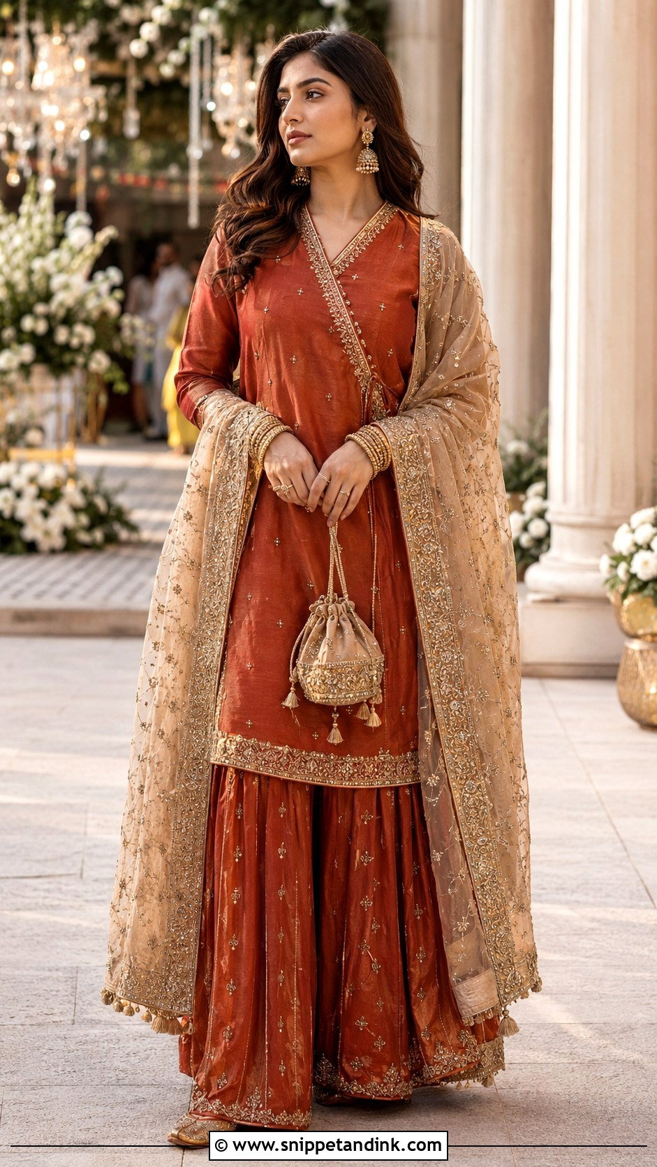 Rust Sharara With Angrakha Kurta - Snippet and Ink - 20 Pakistani Sharara Designs for Wedding